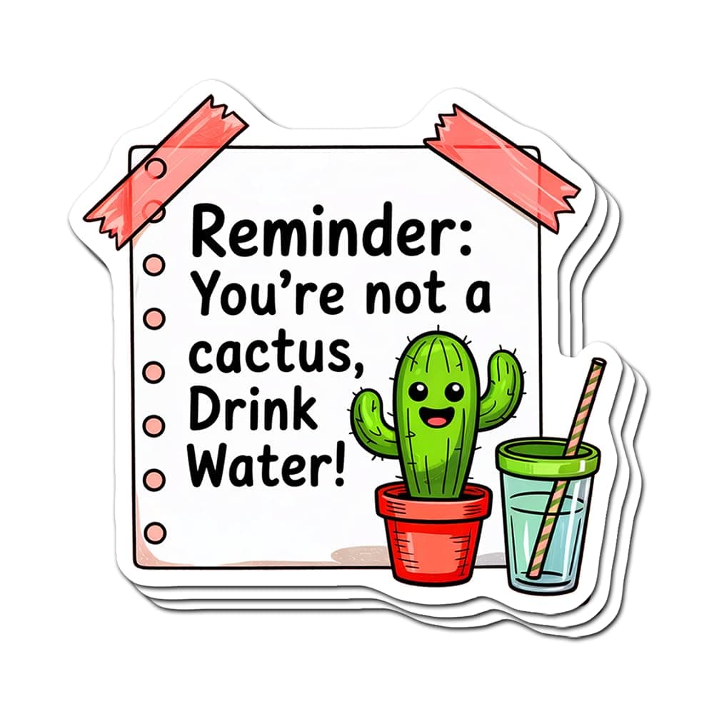 (3 PCS) Reminder You’re Not a Cactus Drink Water Sticker Funny Hydration Motivational Quote Vinyl Decals for Laptop Hydroflask Tumbler Water Bottles 3 Inches