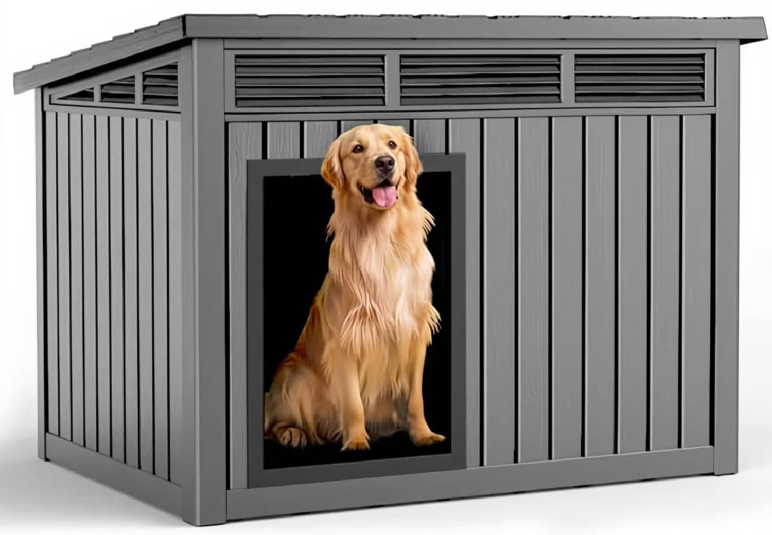 DRATO Large Dog House Outdoor for Indoor with Weatherproof & Removable Roof,Fits Small to Large (Gray, 42.87 * 32.95 * 31.61'')