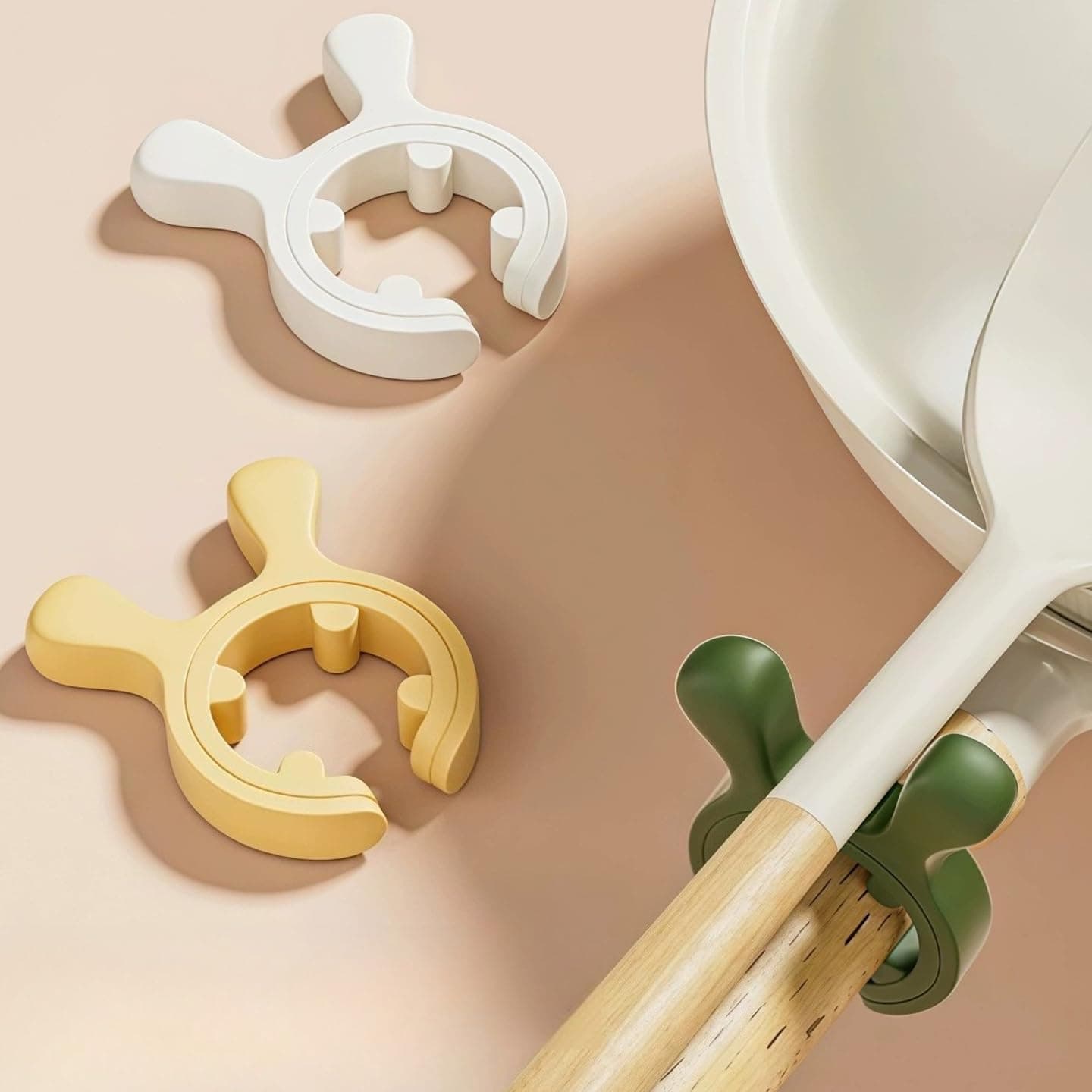 Alxjejo 3 Pack Silicone Pot Clip Utensil Rest, Deer Antler Spoon Holder for Pot Handles, Boil Over Guard & Lid Lifter, Heat Resistant Spoon Rest for Kitchen, Fits Handles 0.5" or Thicker (W+Y+G)
