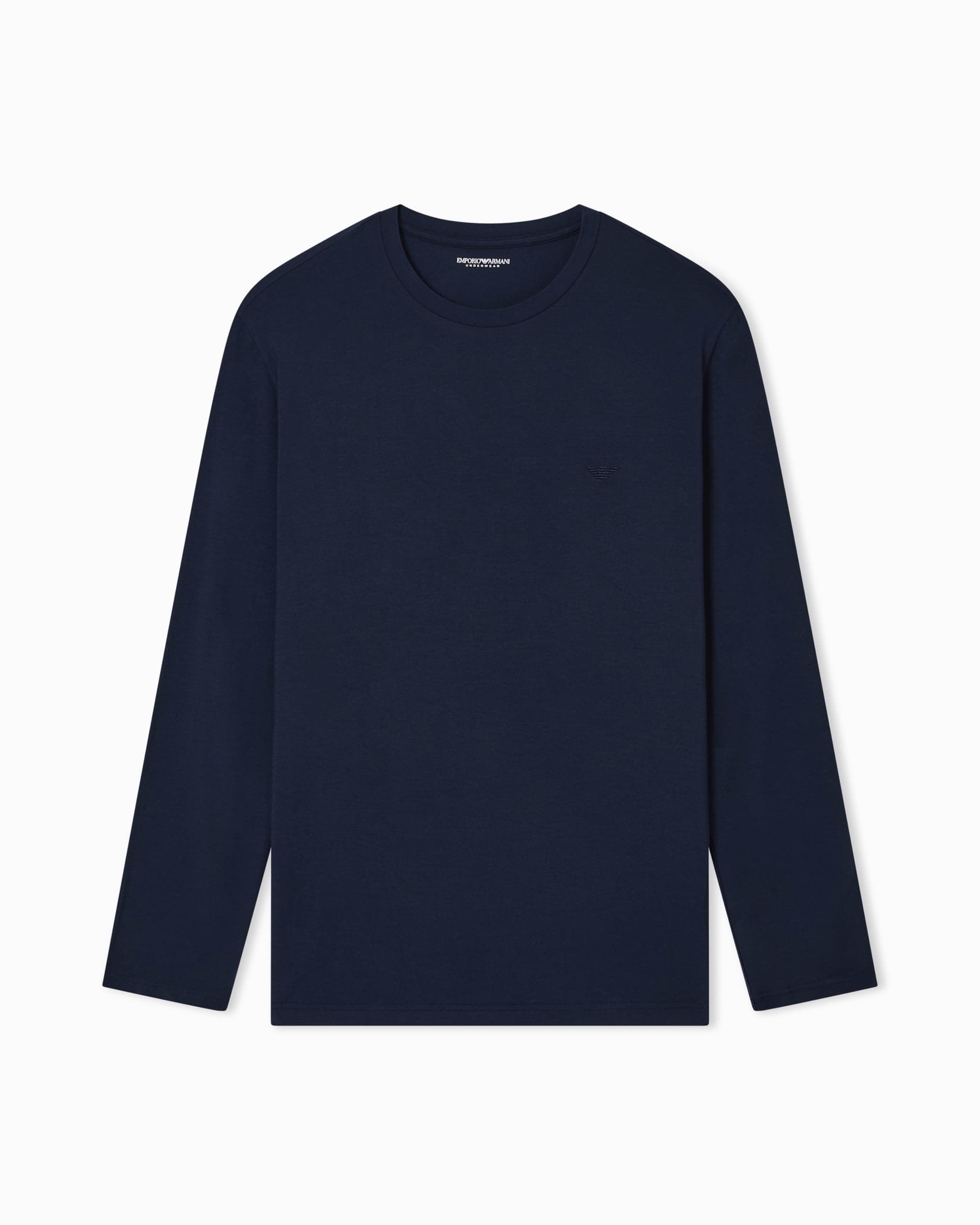 Man's Soft Modal Long Sleeve Crew Neck T-Shirt Blue XL Fitted FIT