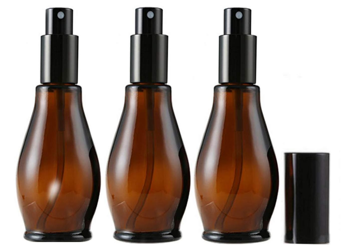 3PCS Empty Refillable Amber Glass Spray Bottle Jars with Black Cap Cosmetic Vials Sample Packing Storage Containers Fine Mist Sprayer for Perfume Makeup Water(100ml/3.4oz) (100ml/3.4oz)