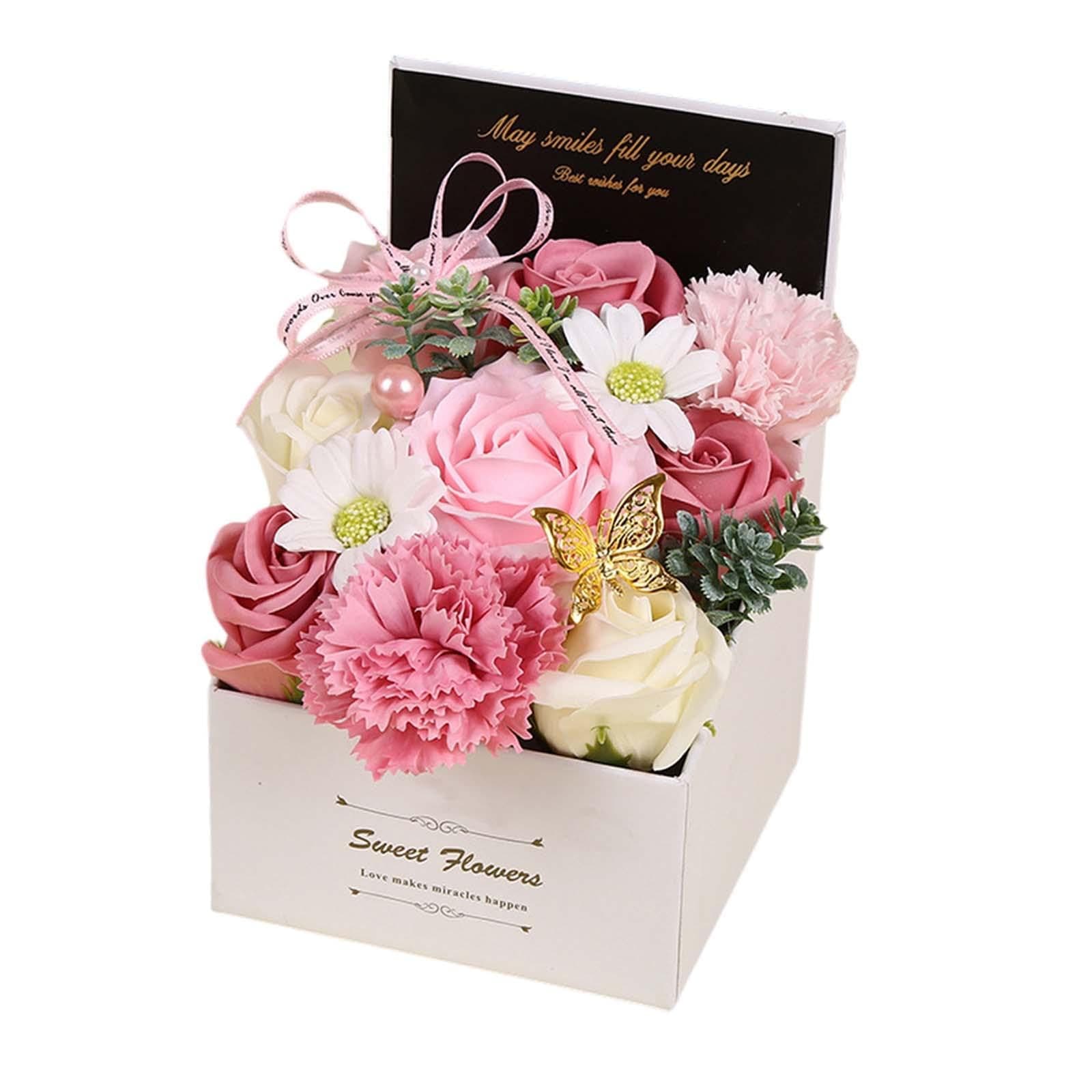 Sharplace Soap Flower Bouquet Rose and Carnation in Gift Box, Everlasting Flowers, Decorative Artificial Bath Soap for Mothers Day Valentine's Day and Birthdays, Her Girls' Lover, pink
