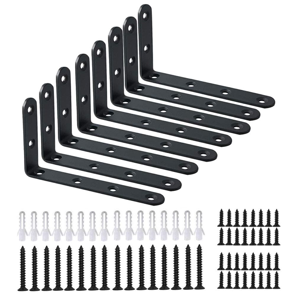 Corner Brace 8 Pcs Shelf Bracket Heavy Duty Black Steel L Corner Brace, Decorative Joint Angle Bracket for Shelf 5 InchX3 Inch Shelves Wall Hanging Bracket with Screws (125X75mm(5 InchX3 Inch)(8PCS))