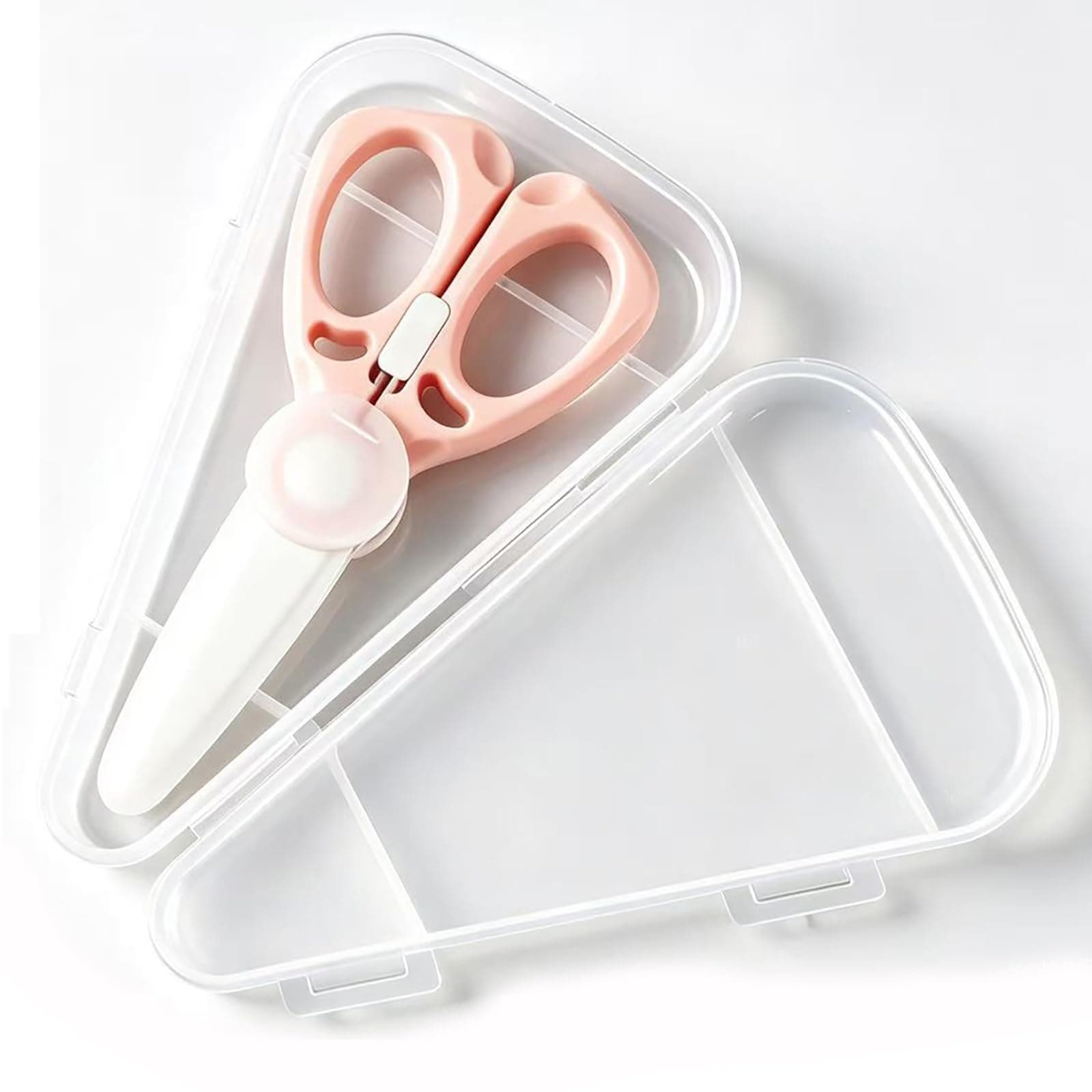 Round Tip Ceramic Baby Food Scissors with Safety Lock, Dust Cover & Storage Case, High-Temp Boilable Portable Kitchen Shears for Meat Veggies Noodles(Pink)