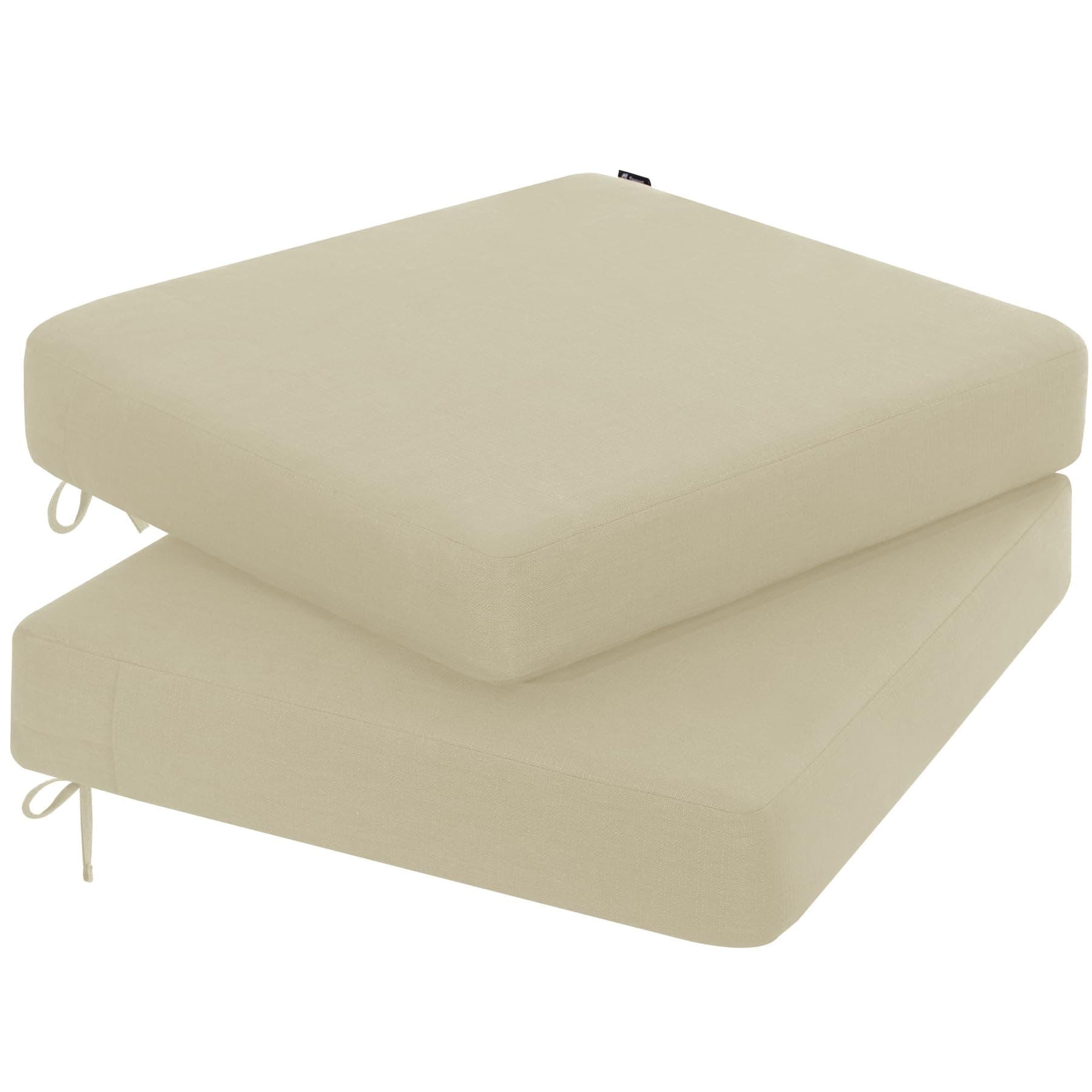 Favoyard Outdoor Chair Cushion 24 x 24 x 4 Inch Rainproof & 3-Year Fade Resistant Patio Furniture Cushions with Removable Cover and Adjustable Ties for Garden Sofa Couch Pads Set of 2, Beige