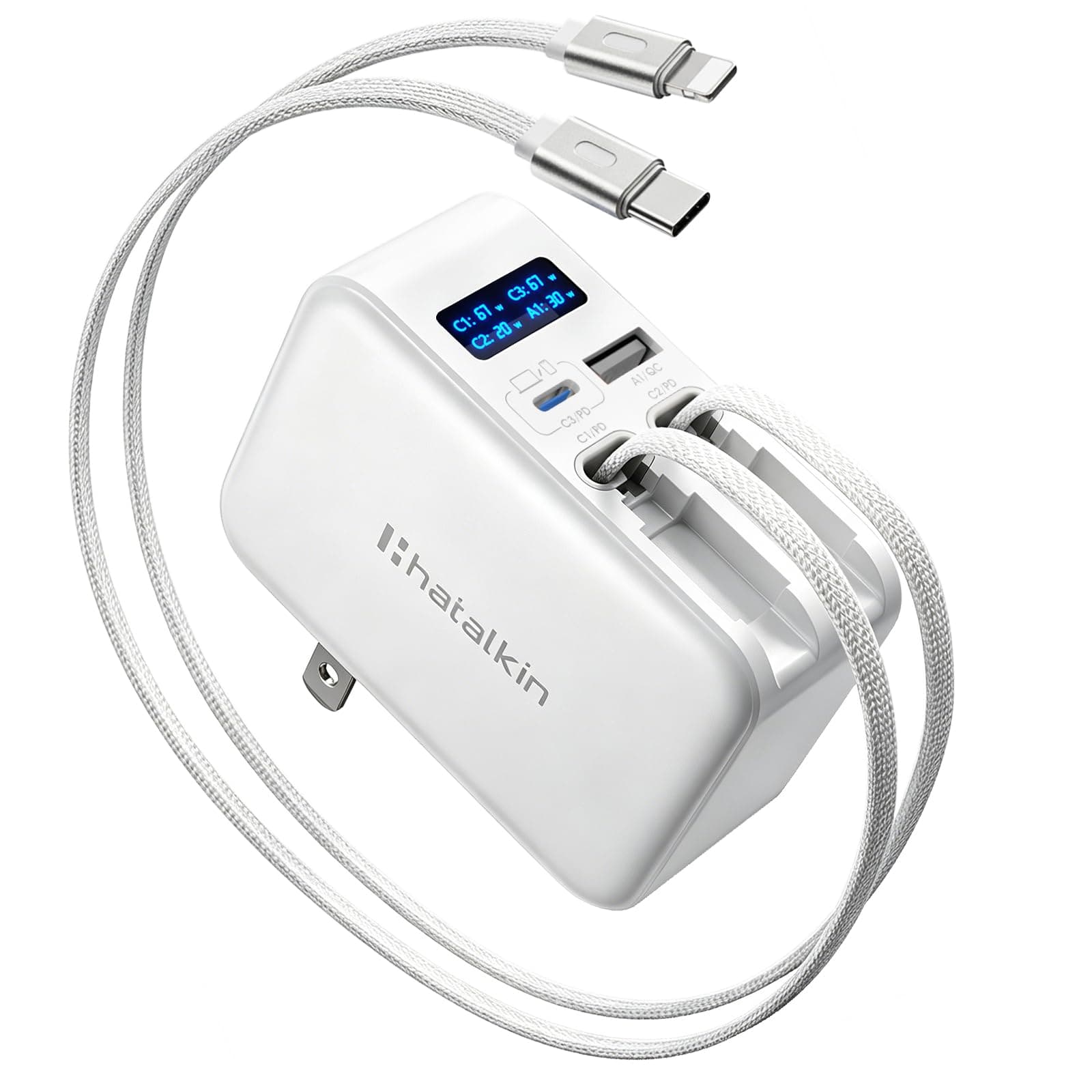 67W 4 in 1 Retractable Charger Wall Plug for iPhone Charger Fast Charging
