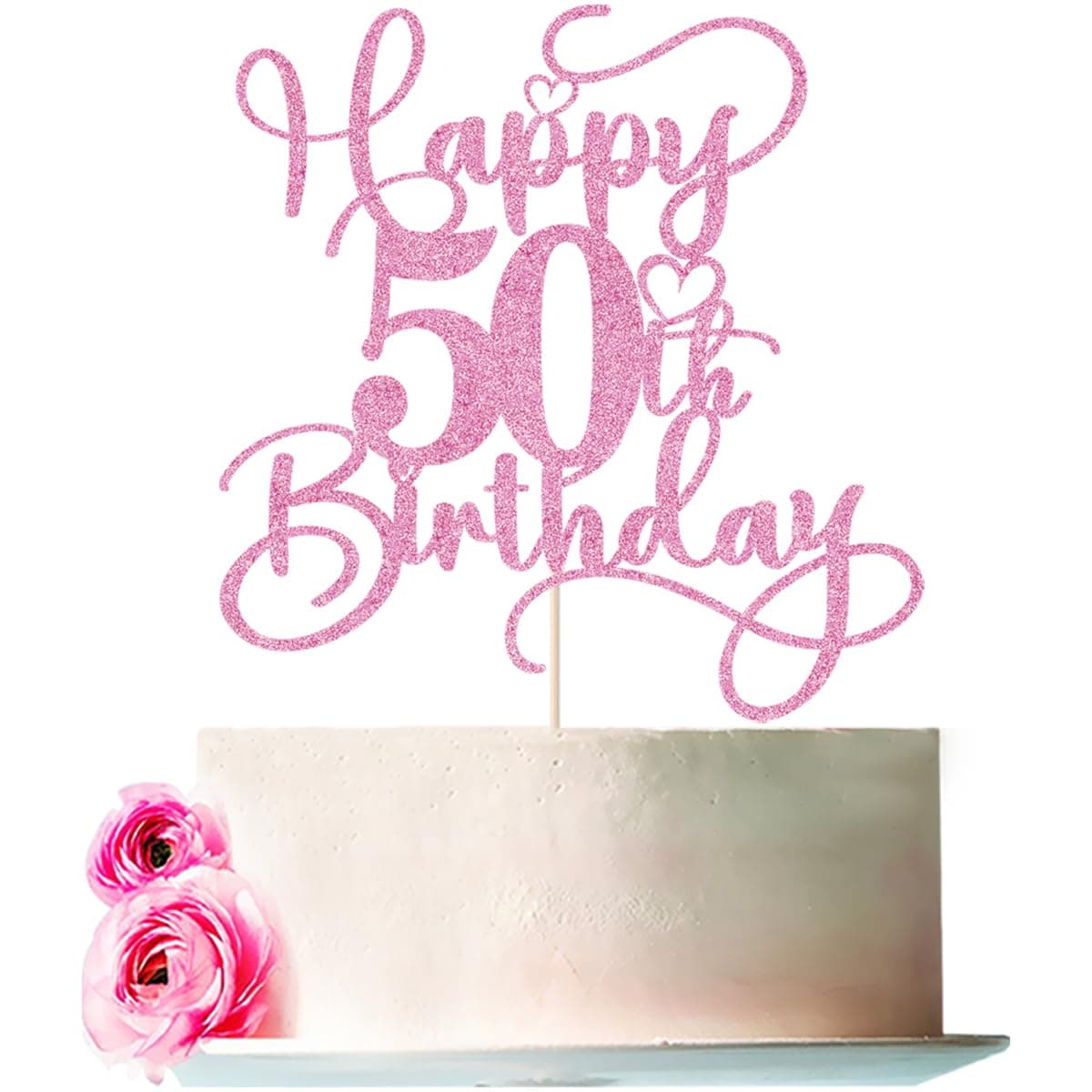 Bejotaa Pink Glitter Happy 50th Birthday Cake Topper 1pcs