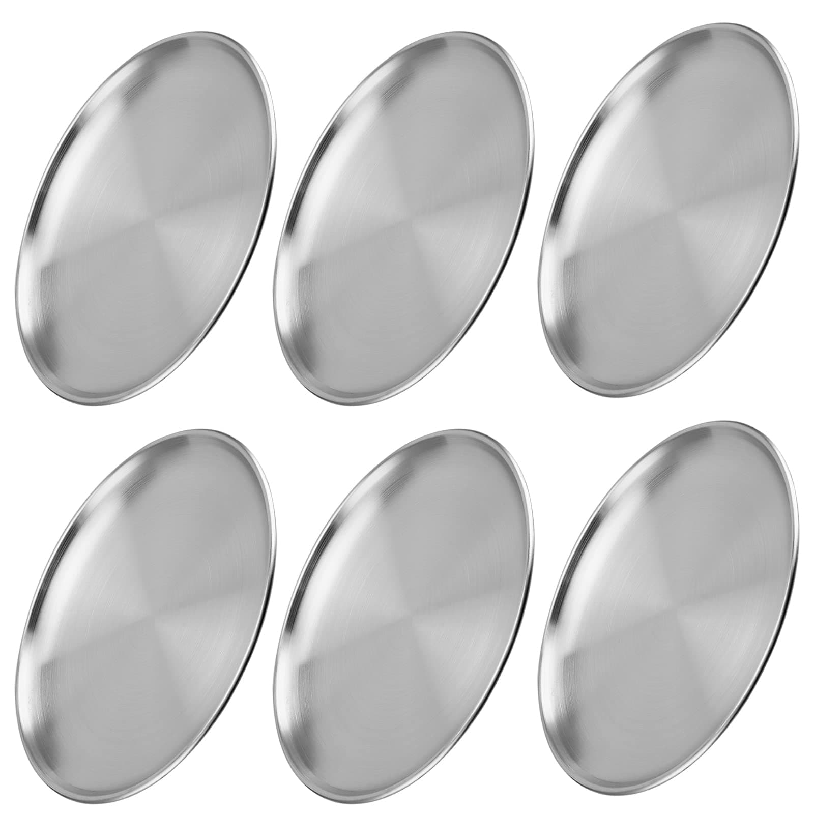 NINGWAAN 6 Pack Stainless Steel Dinner Plates, 12 Inch Round Metal Dishes Plates for Picnic, Camping, Party