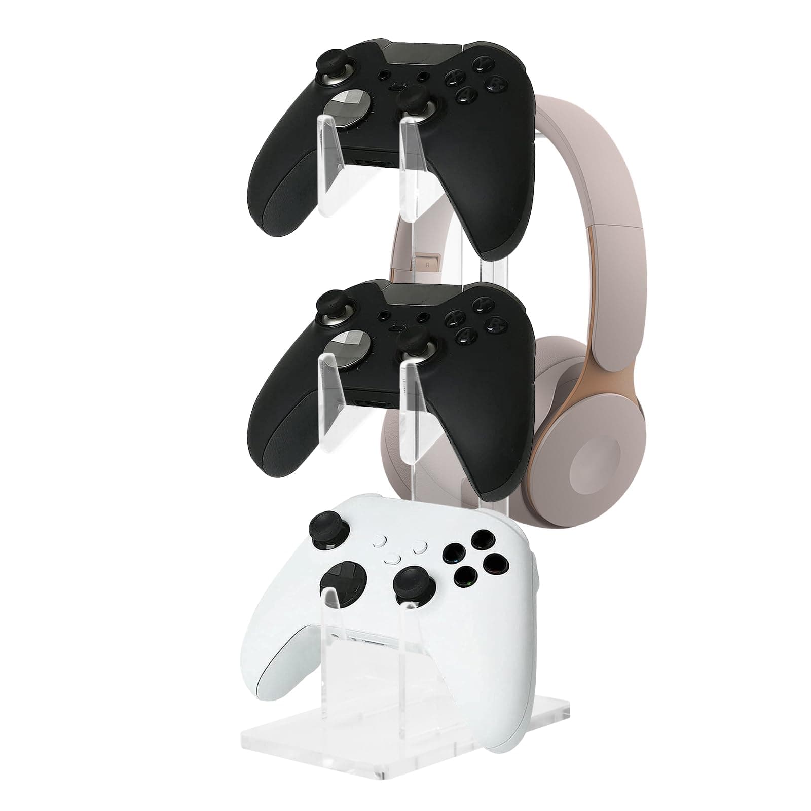 Universal Dual Game Controller Holder, Headphone Stands, Transparent Acrylic Game Controller Stand, Headset Holder, Gaming Controller Accessories, 2/3 Tier for Desk (3-Tier)