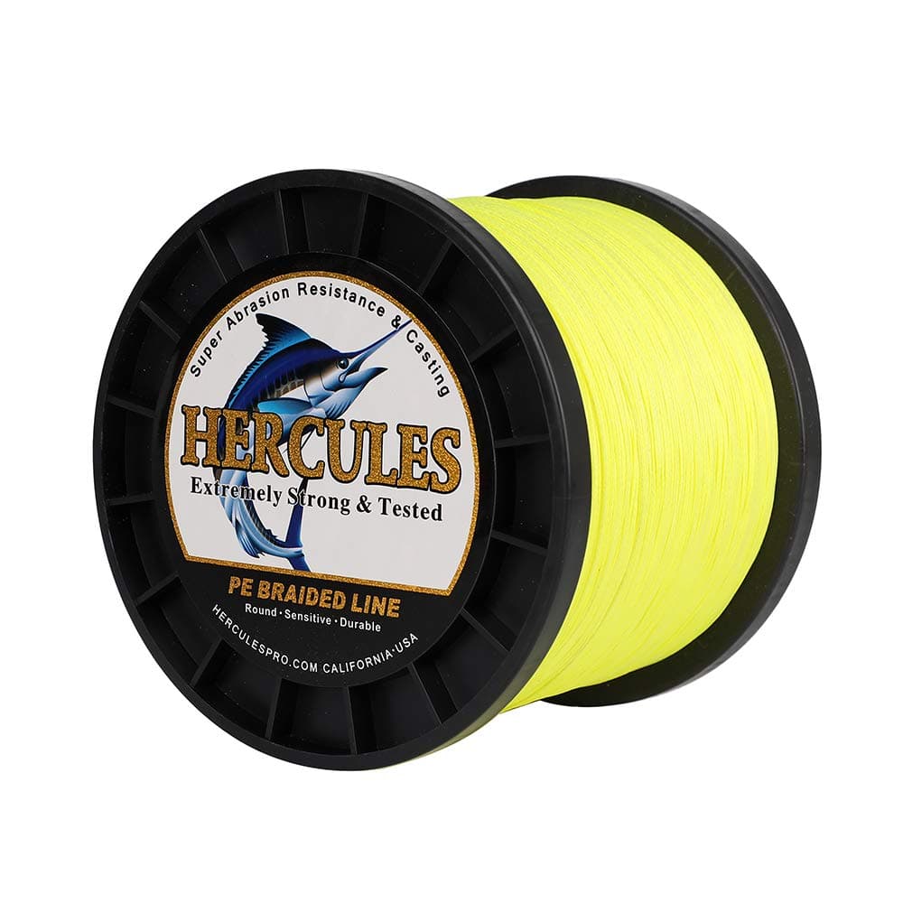 HERCULES Super Cast 1000M 1094 Yards Braided Fishing Line 180 LB Test for Saltwater Freshwater PE Braid Fish Lines Superline 8 Strands - Flourescent Yellow, 180LB (81KG), 0.70MM