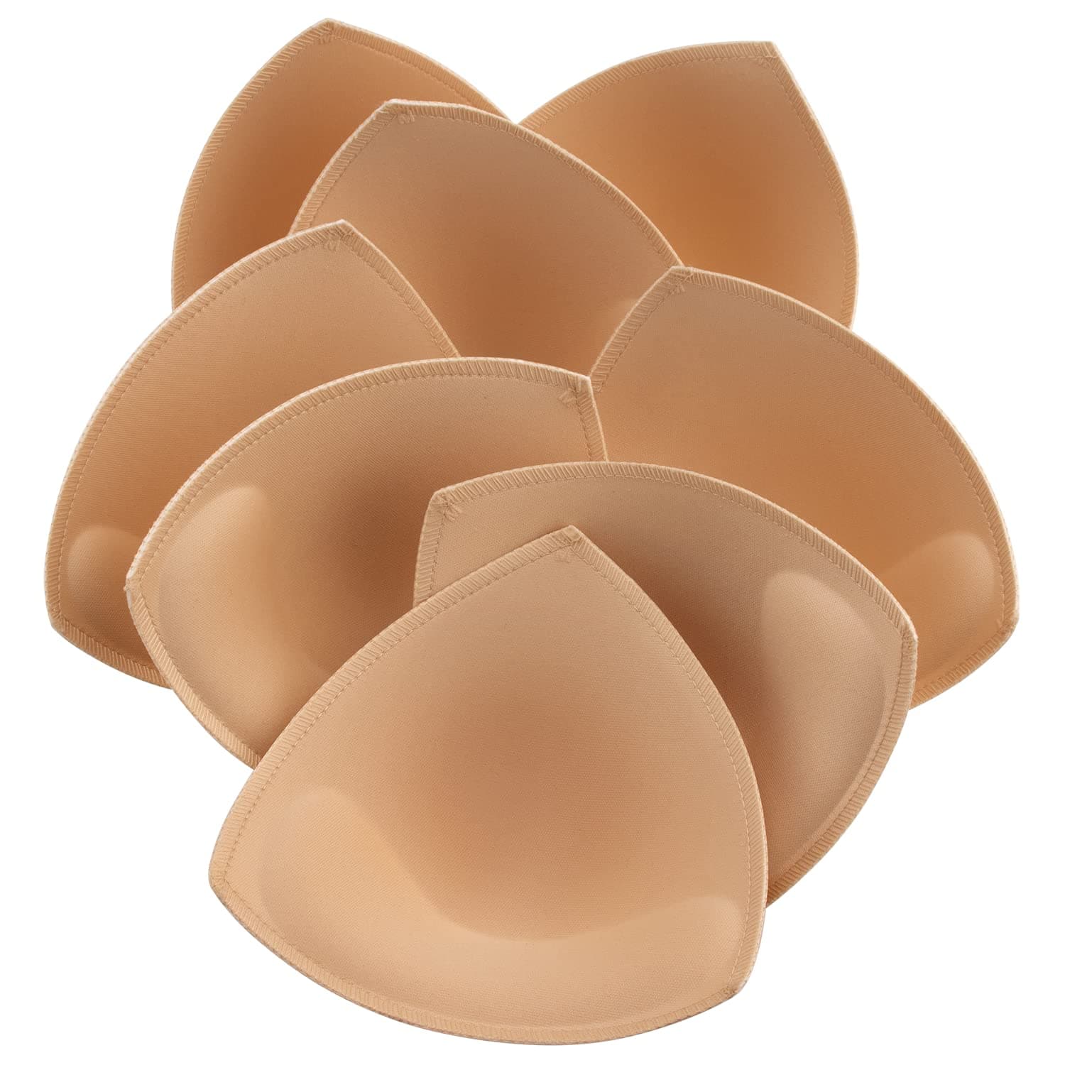 KSang Bra Pads Inserts 4 Pairs Sewn Edges Breast Padding for Sports Bras Swimsuits Bikini A, B, C, D Cup Available, Beige, C