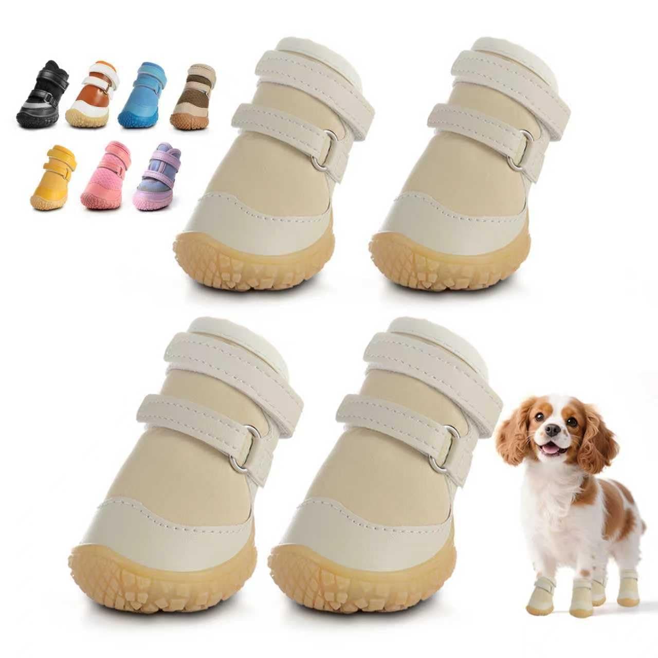 Dog Shoes for Small Dogs, Breathable Dog Boots Paw Protector for Hot Pavement Winter Snow, Dog Booties with Rugged Anti-Slip Sole for Hardwood Floors Outdoor Walking Light Khaki Size 2