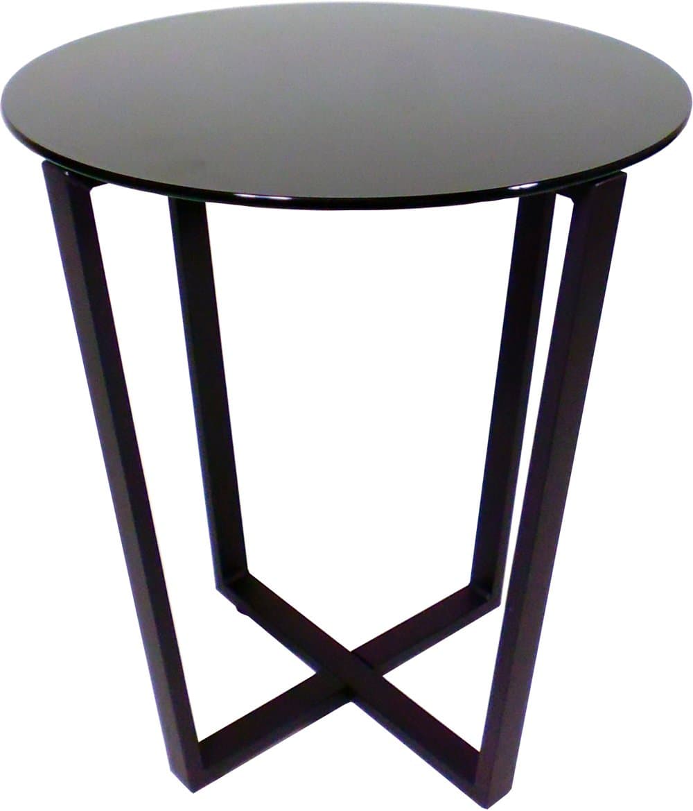 Mango Steam Round Metro Glass End Table/Side Table/for Living Room & Dining Room - Black Top/Black Base