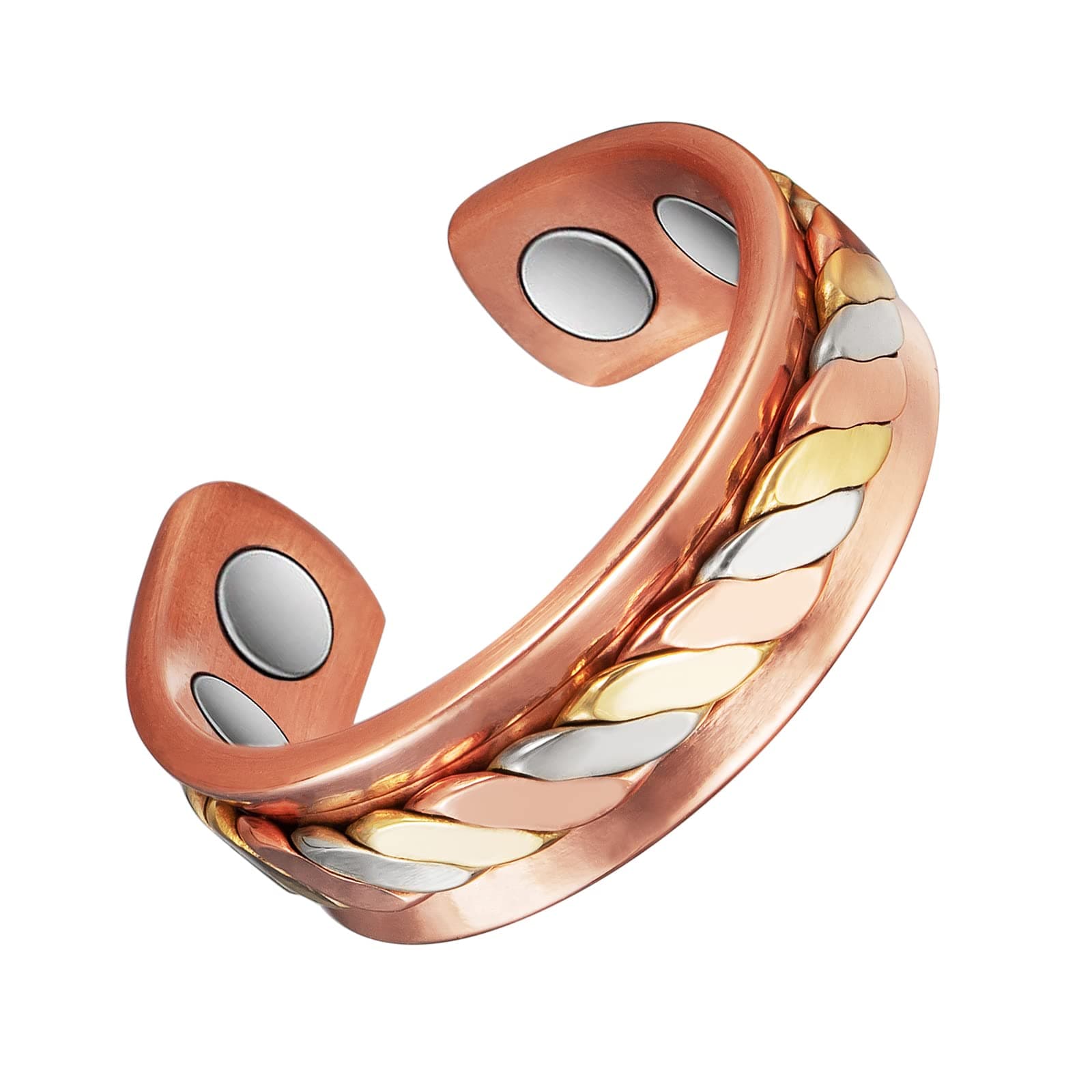 EnerMagiX Copper Rings For Women, Pure Copper Three-Color Gold Woven Magnetic Ring, Fashion Jewelry (0208s)