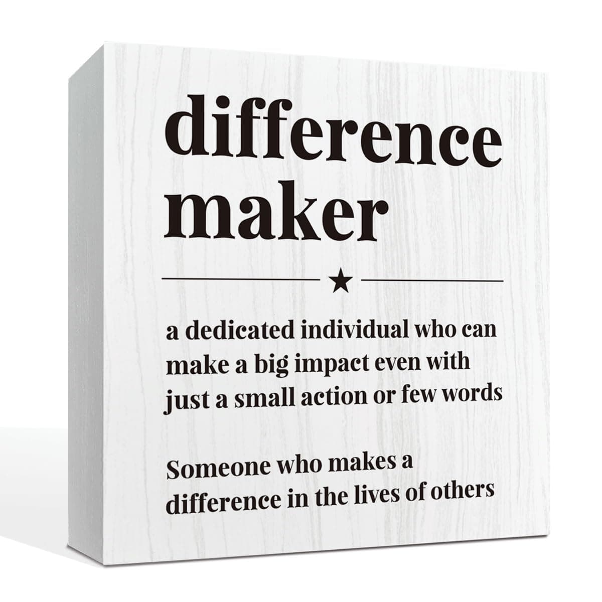 Farmhouse Wooden Box Sign, Difference Maker Definition Wood Sign, Home Office Decor, Positive Office Desk Ornament, Motivational Garage Decoration, Coworker Gifts for Women Teacher Boss 5.7x5.7inches