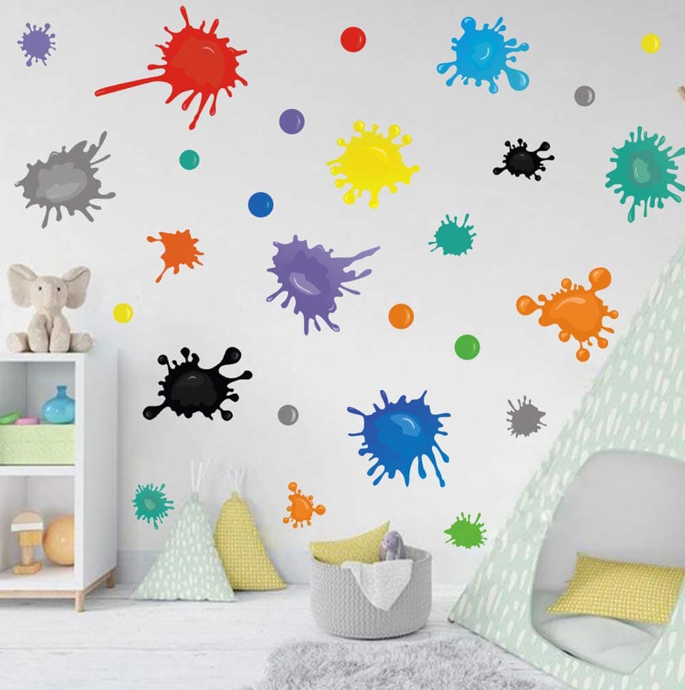 TOARTi Watercolor Paint Translucent Vinyl Wall Decal, 35pcs Splatter and Splotches Decor for Art Room Nursery Classroom