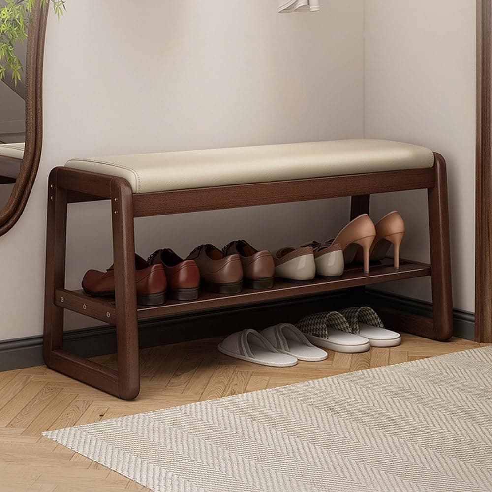 Shoe Rack Bench, Shoe Rack for Front Door Entrance, Entryway Bench with Cushioned Seat, Wood Shoe Shelf, Storage Bench, Small Shoe Rack for Entryway Hallway Mudroom(White,39.3" L/100CM)