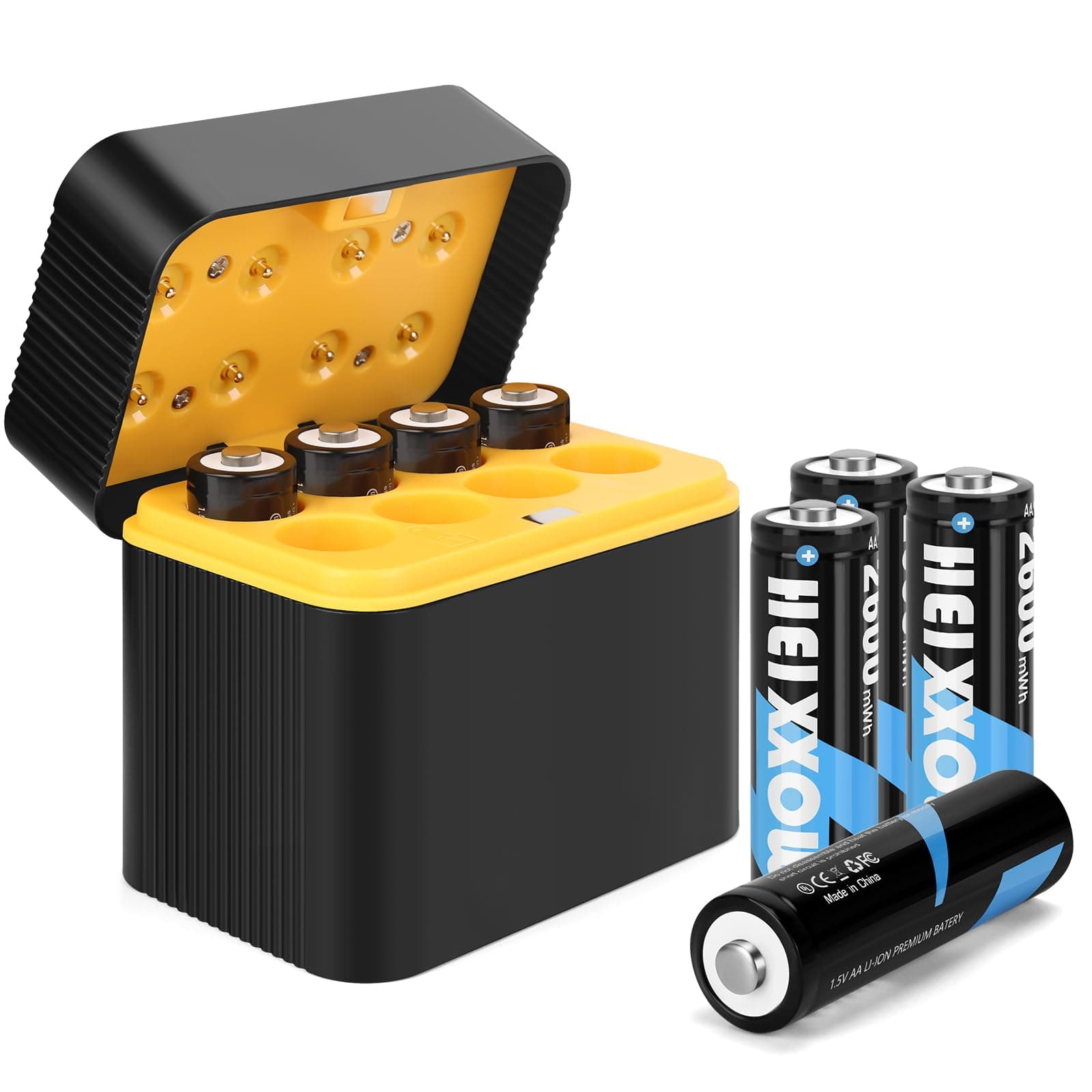 heixxow Rechargeable Lithium Batteries AA Set with USB Charger 1.5V 2600mWh Double A Batteries 8-Pack,Rechargeable AA Li-ion Battery for LED Lights, Toys, & More