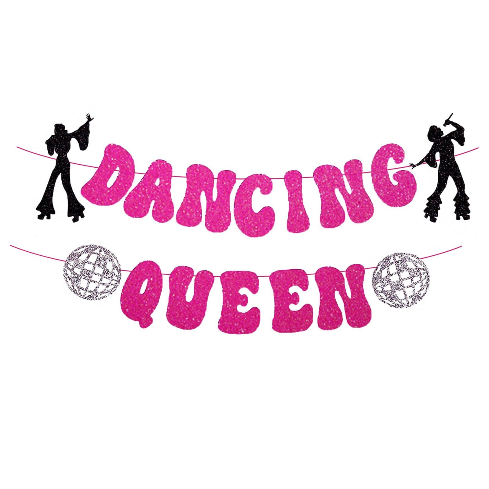 Konsait Glitter Dancing Queen Party Decorations, Dancing Queen Banner Mamma Mia Bachelorette Party Decorations Disco Ball Banner for Birthday Bridal Shower Wedding Party (Plum Red)