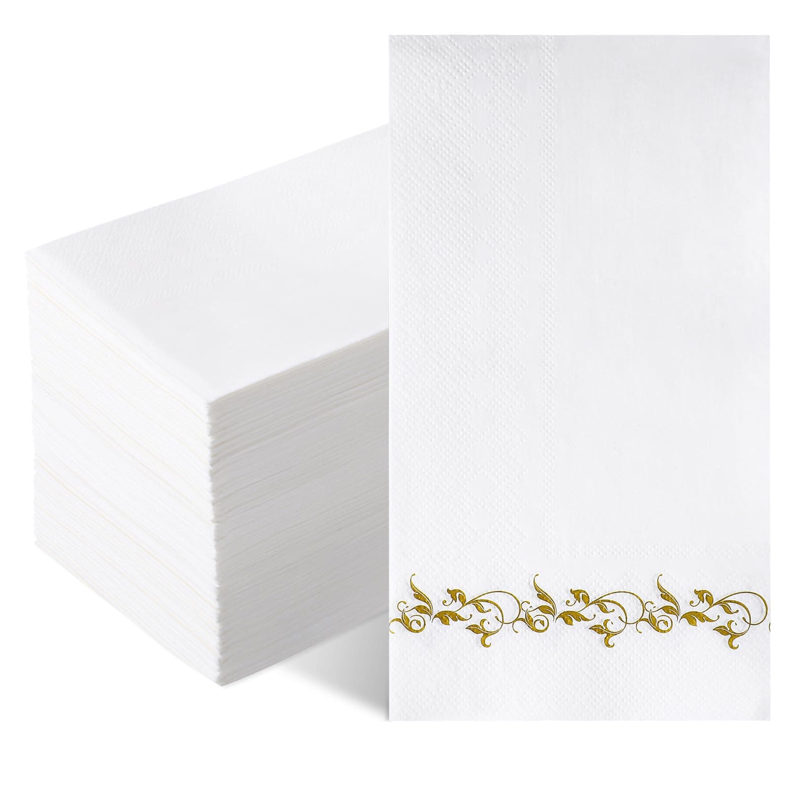 BSSN 100 Pcs Disposable Napkins 2Ply, Guest Hand Paper Towels for Decorative Elegant Dinner Hand Napkin For Home Kitchen Bathroom Wedding Holiday Party Table Supplies Decor Gold