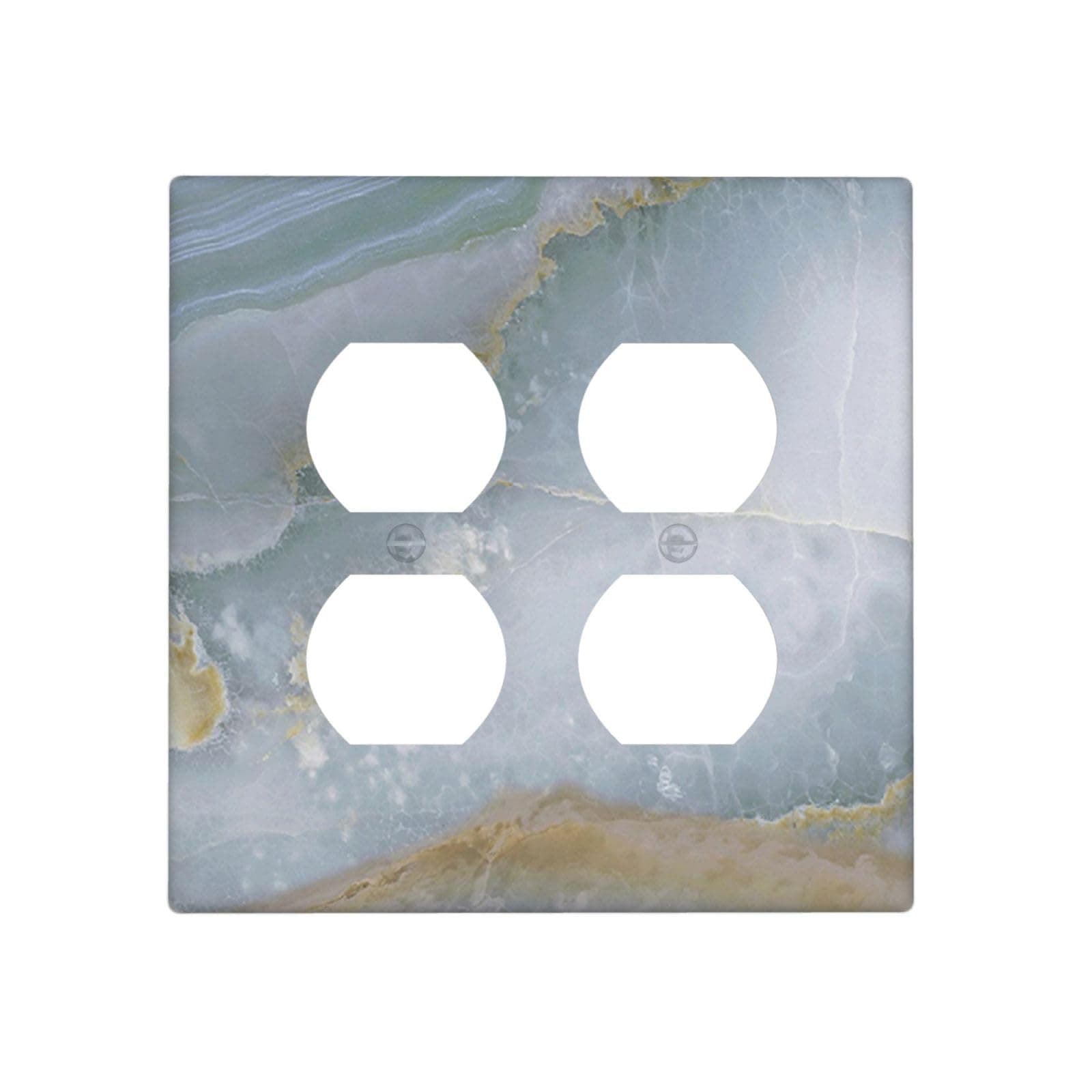 Ihsourgnitnem Outlet Covers Colored Art Marble Golden Line 2 Gang Double Duplex Decorative Light Switch Covers Electrical Wallplates Socket Faceplate For Bathroom Kitchen Decor