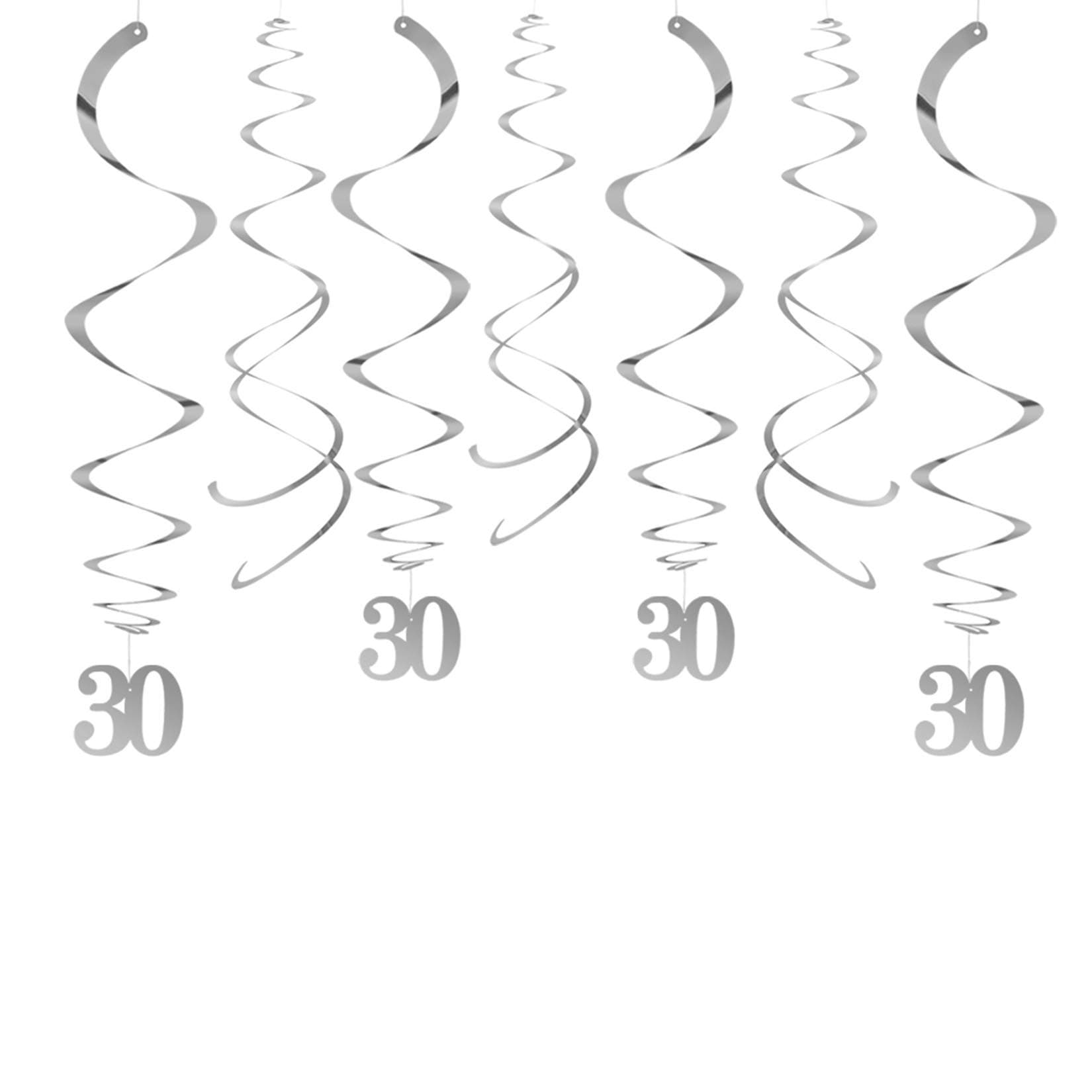 AimtoHome Party Swirl Decorations, Silver 30th Birthday Swirl Decoration, 30th Anniversary Ceiling Hanging Party Swirl Decoration, Pack of 30