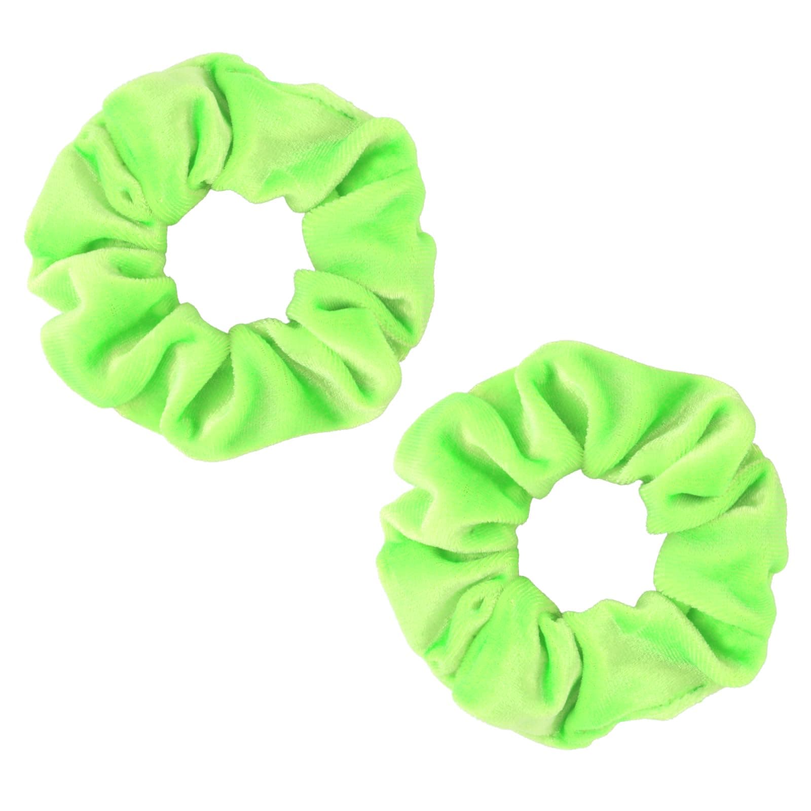 Semato 2 Pcs Velvet Neon Green Scrunchies Hair Ties Scrunchies for Women Girls Hair Accessories Elastic Hair Ponytail Holder