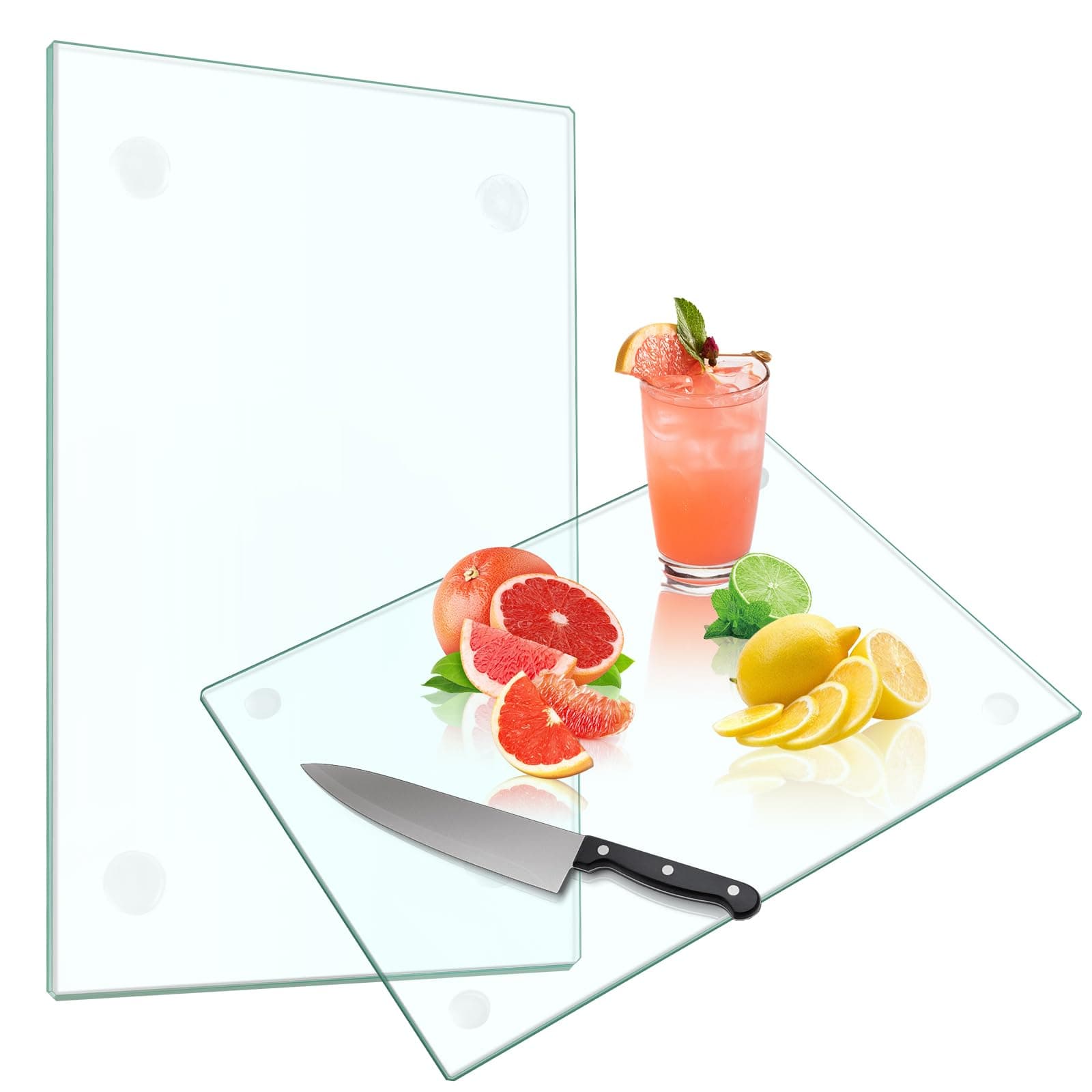 Tempered Glass Cutting Board for Kitchen, 2PCS Glass Chopping Board for Countertop, Clear Cutting Board with Rubber Feet, Shatter-Resistant, Heat Resistant, Easy to Clean (2PCS - 12"x16" & 12"x8")