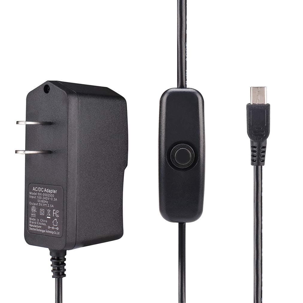 Enokay Power Supply for Raspberry Pi 2 3 b b+ 5V 2.5A Micro USB Charger Adapter with On Off Switch