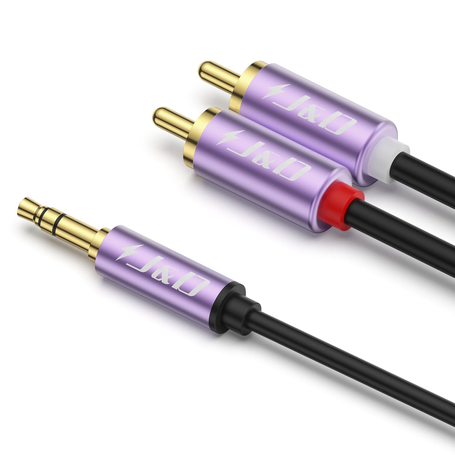 J&D RCA to 3.5mm Cable, Phono Mini Jack Stereo Lead, Gold-Plated Connectors, Red and White Aux Headphone Cord RCA Audio Y Splitter Compatible with Hi-Fi AMP, Speaker, Turntable, TV, Purple, 1.8 m/6 ft