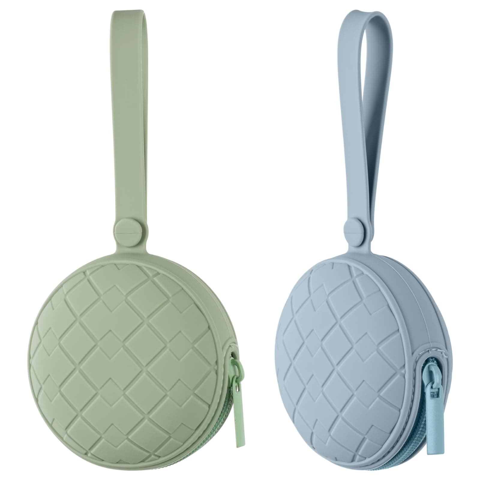 2 Pack Silicone Pacifier Holder Case, Baby Pacifier Holder Pouch for Newborn, Boys and Girls, Portable Silicone Pacifier Bags (Sage+Ether)