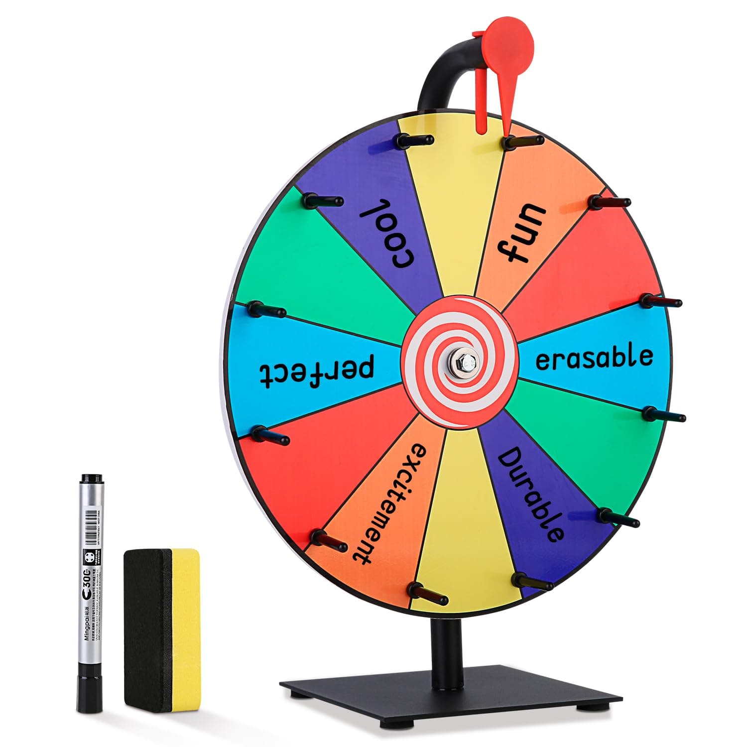 Bollmisde 12 Inch Spinning Wheel for Prizes, Writable Prize Wheel Spinner with Stand, Spin The Game for Parties, Carnivals, Trade Shows, and Classroom Activities, Classic Colors - 12 Slots