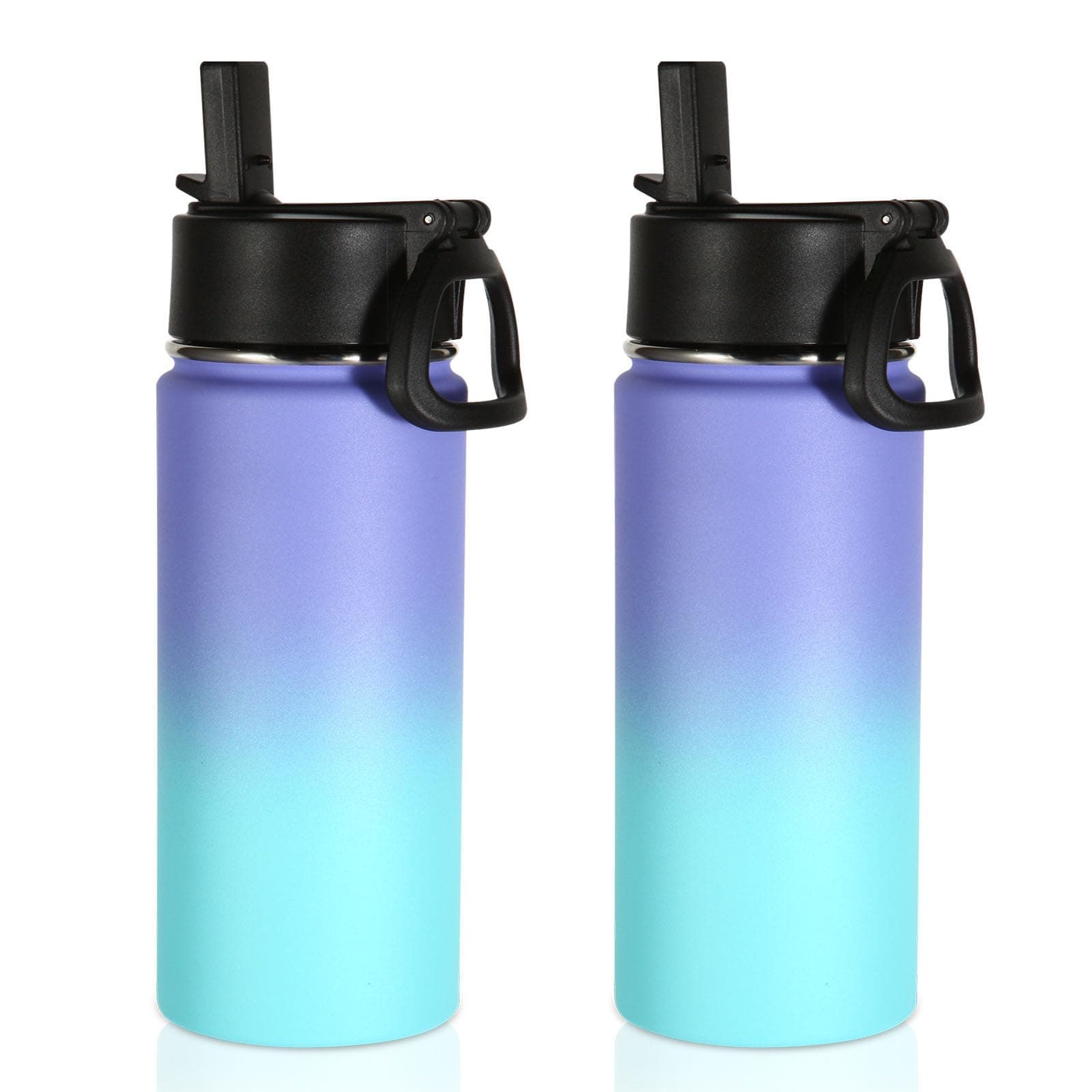 Volhoply 16 OZ Kids Water Bottle Bulk 2 Pack,Insulated Sports Bottles with Straw Lid,Stainless Steel Bottle with Handle Keep Cold & Hot,Double Wall Vacuum Cups for School(Purple Blue,Set of 2)
