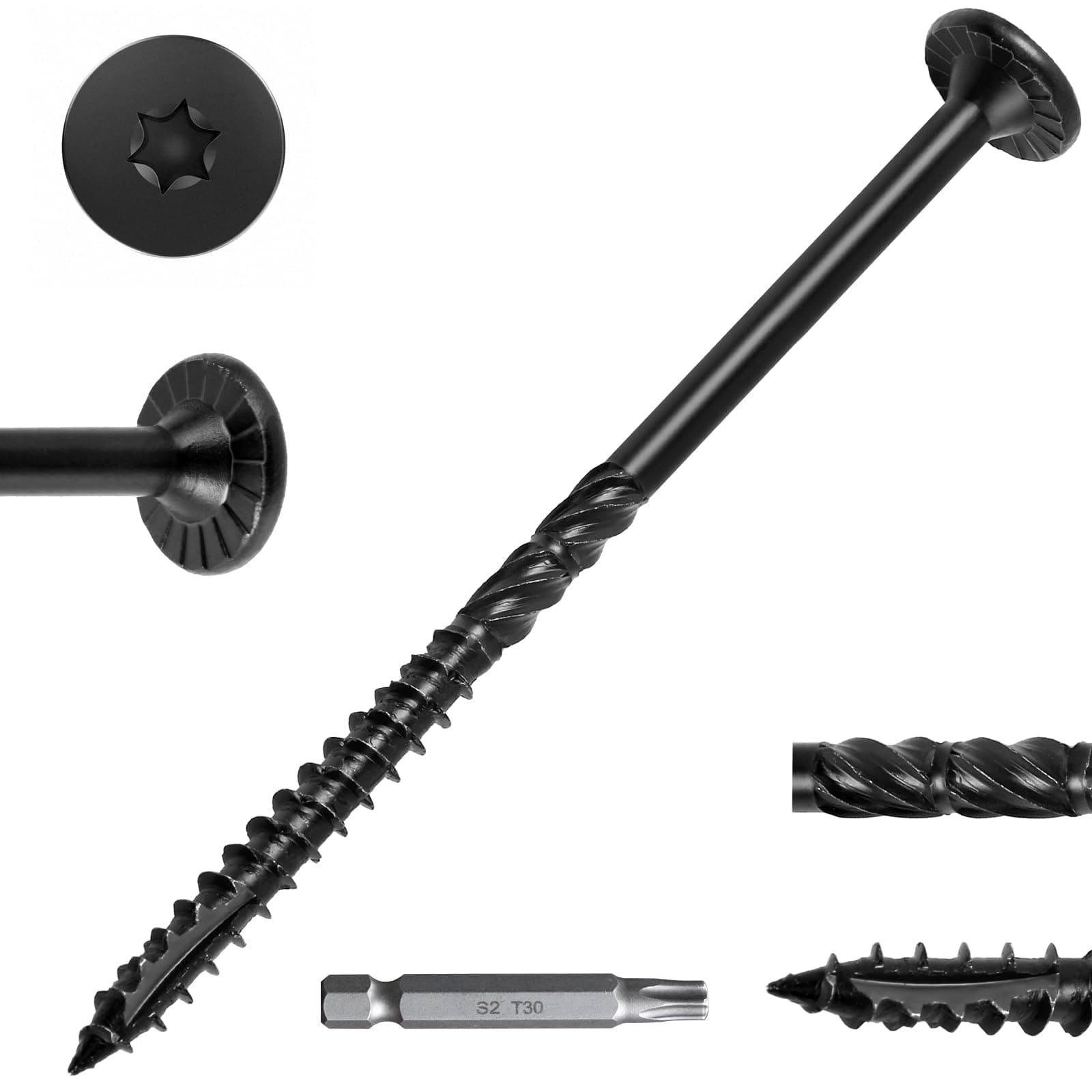 FMhotu #14 Heavy-Duty Wood Screws, Star Drive Deck Screws, Rust Resistant Timber Screws for Timber/Log/Landscaping Wood (6 Inch,500Pcs,Black)