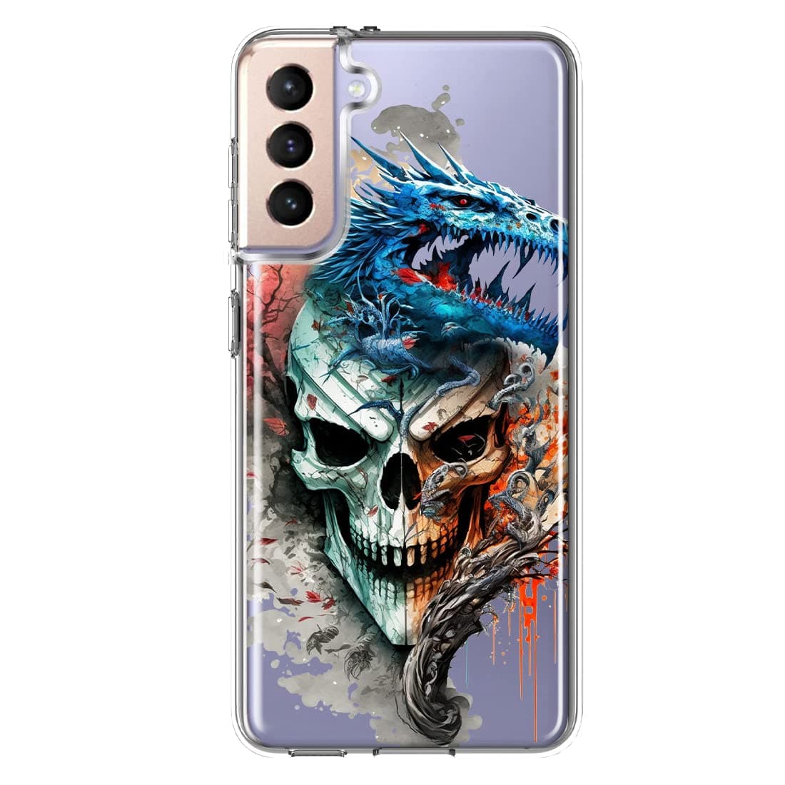 Mundaze - Case for Samsung Galaxy S21 FE Slim Hybrid Shockproof Military Grade Drop Protection Heavy Duty Protective Phone Cover Non-Slip Anti-Yellowing - Fantasy Blue Dragon Dream Skull