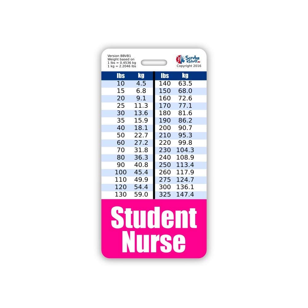 Student Nurse Badge Buddy Vertical w/Height & Weight Conversion Charts (Standard, Pink)