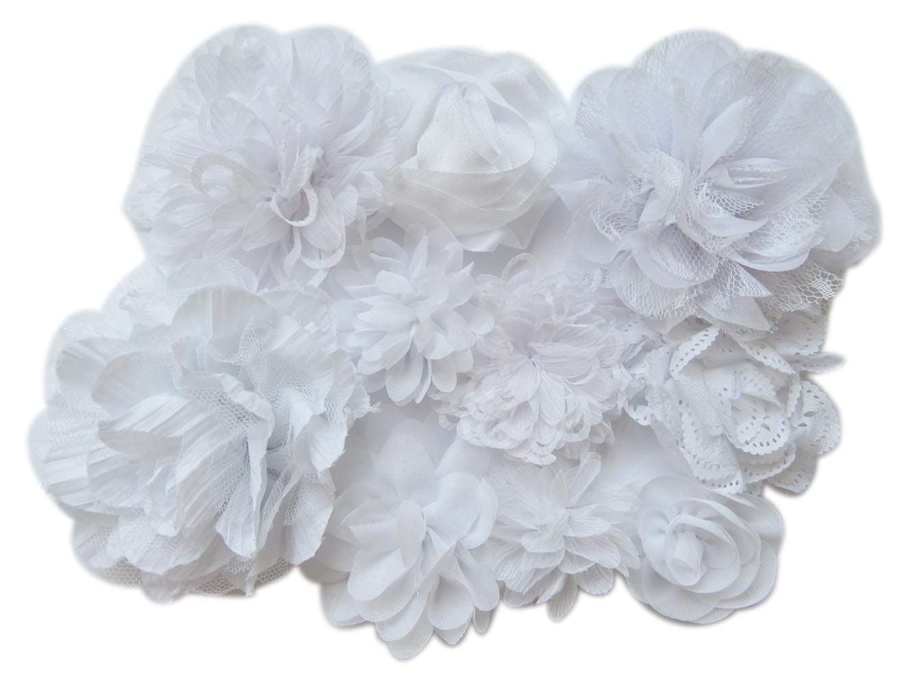 YYCRAFT 15pcs White Chiffon Flower for Girls Headband Baby Flowers Bows,Crafts,Party Decoration(2"-4.5")