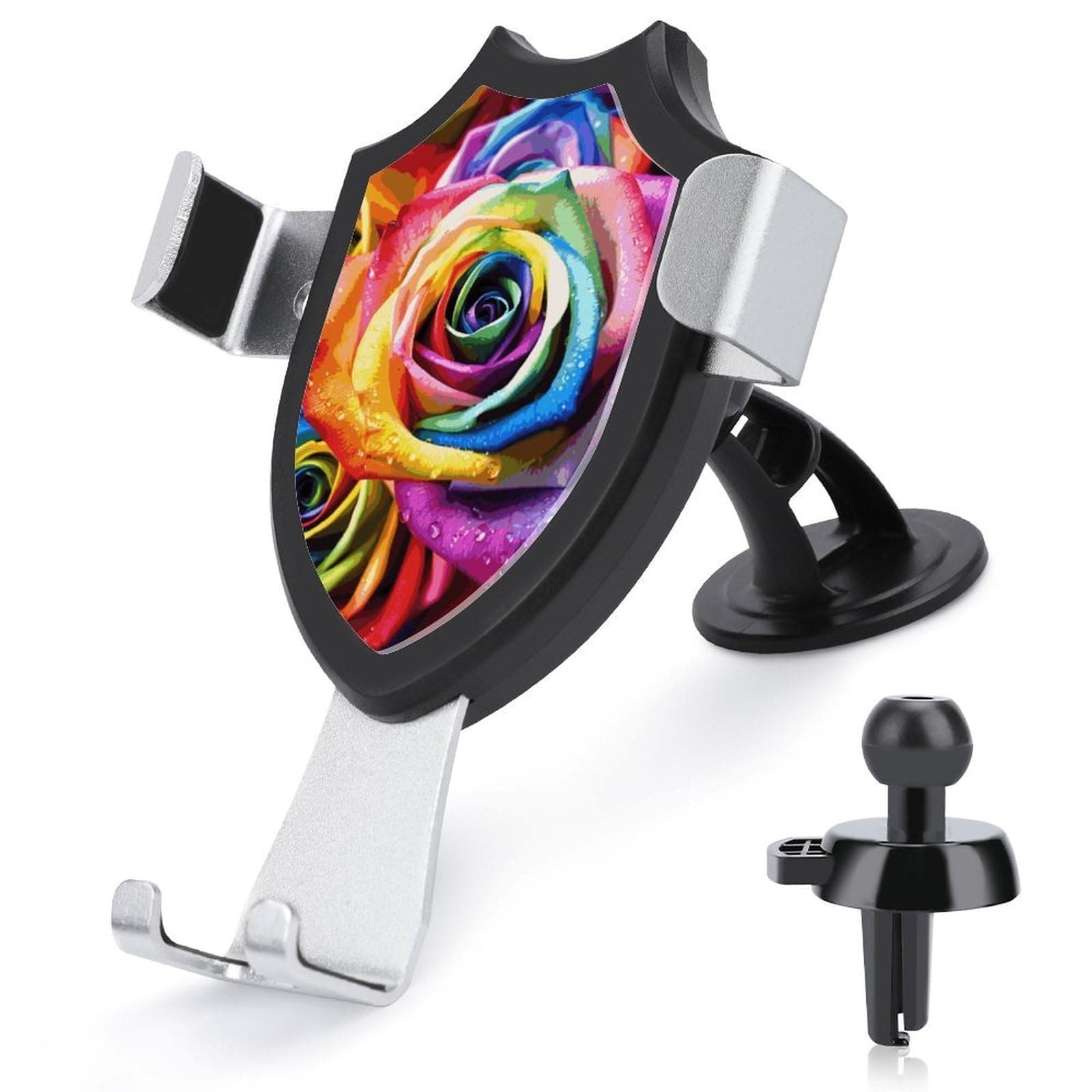 FekiLoot Rainbow Rose Car Phone Holder Strong Suction Cup Phone Holders Anti-Slip Shield Shape Adjustable Arm Car Phone Mount for Windshield Dashboard Air Vent