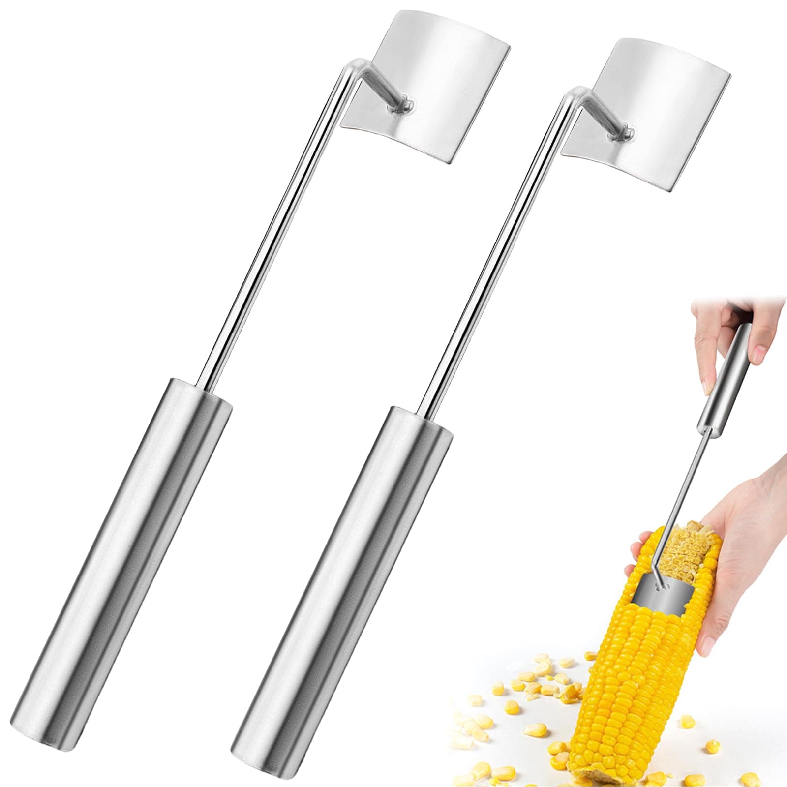 2 Pcs Corn Peeler, Stainless Steel Corn Cob Stripper Cutter and Kernel Remover with Ergonomic Handle for Kitchen, BBQ and Picnic