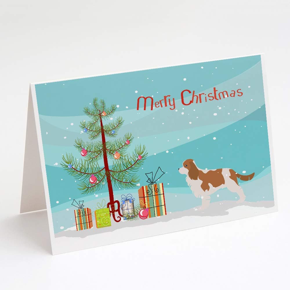 Caroline's Treasures BB2967GCA7P Cavalier King Charles Spaniel Merry Christmas Tree Greeting Cards and Envelopes Pack of 8 Blank Cards with Envelopes Whimsical A7 Size 5x7 Blank Note Cards
