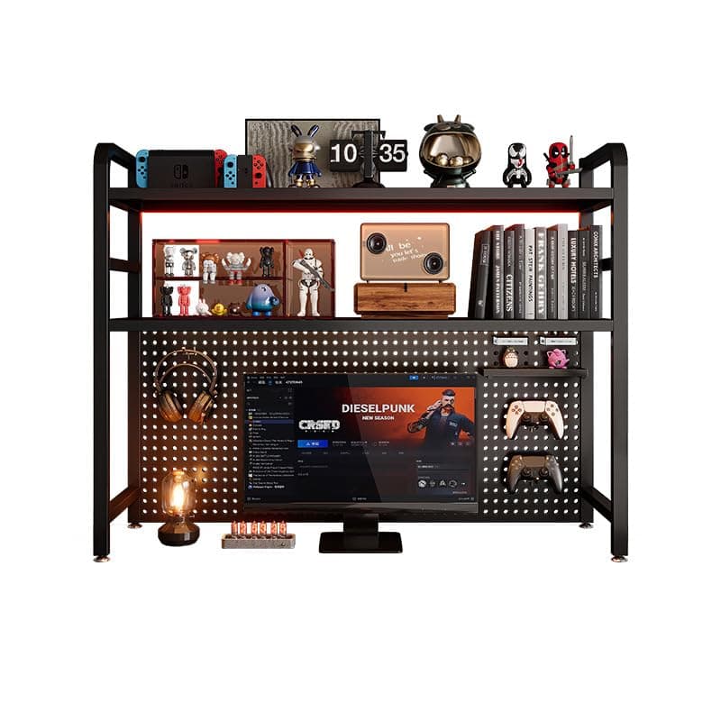 LOYALHEARTDY Desktop Bookshelf for Computer Desk,2-Tier Multipurpose Iron Hutch Countertop Bookshelf,Iron Desktop Bookcase Desktop Shelf Bookcase for Office Supplies Organizer,Home Decor,45.3''W,Black
