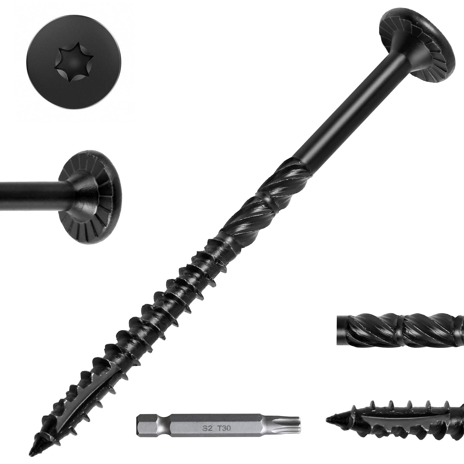 FMhotu #14 Heavy-Duty Wood Screws, Star Drive Deck Screws, Rust Resistant Timber Screws for Timber/Log/Landscaping Wood (4-1/2 Inch,1000Pcs,Black)