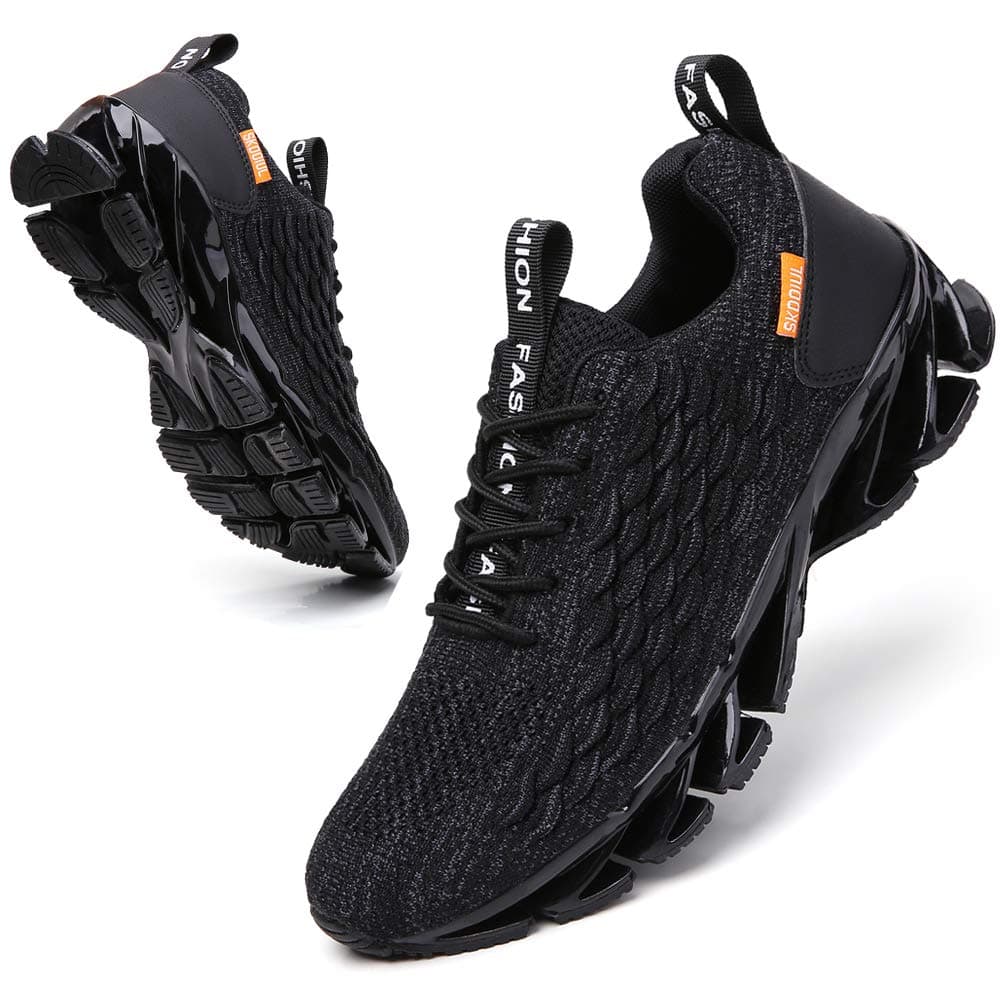 SKDOIUL Men Sport Athletic Running Sneakers Walking Shoes, Black, 6.5 UK