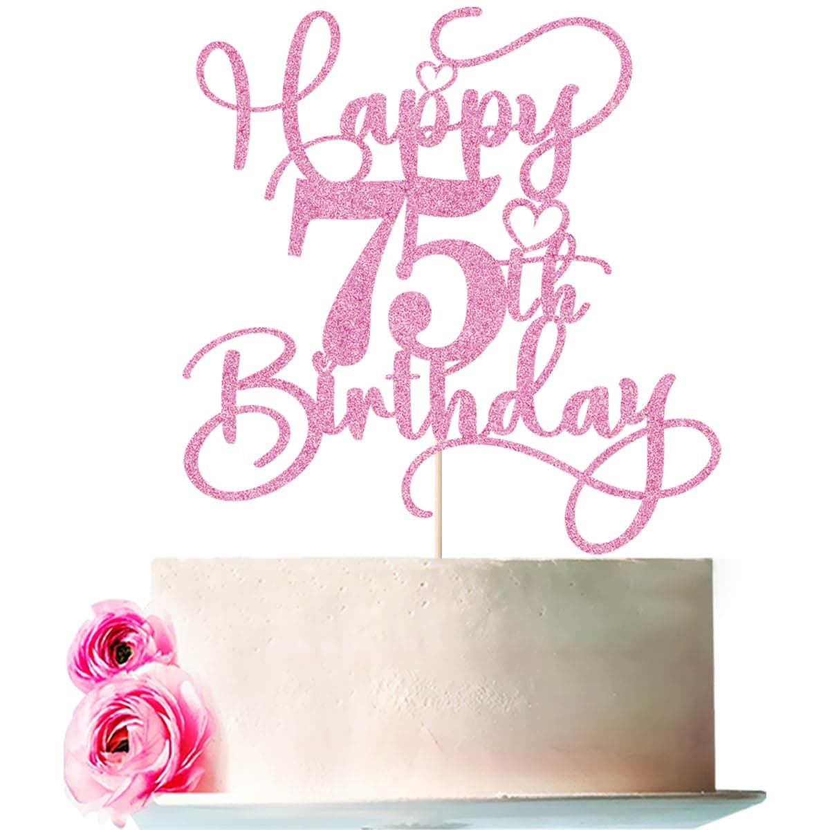 Bejotaa Pink Happy 75th Birthday Cake Topper 1pcs Glitter Cake Topper for One Birthday/Anniversary Theme Party Cake Decorations Supplies (75th)