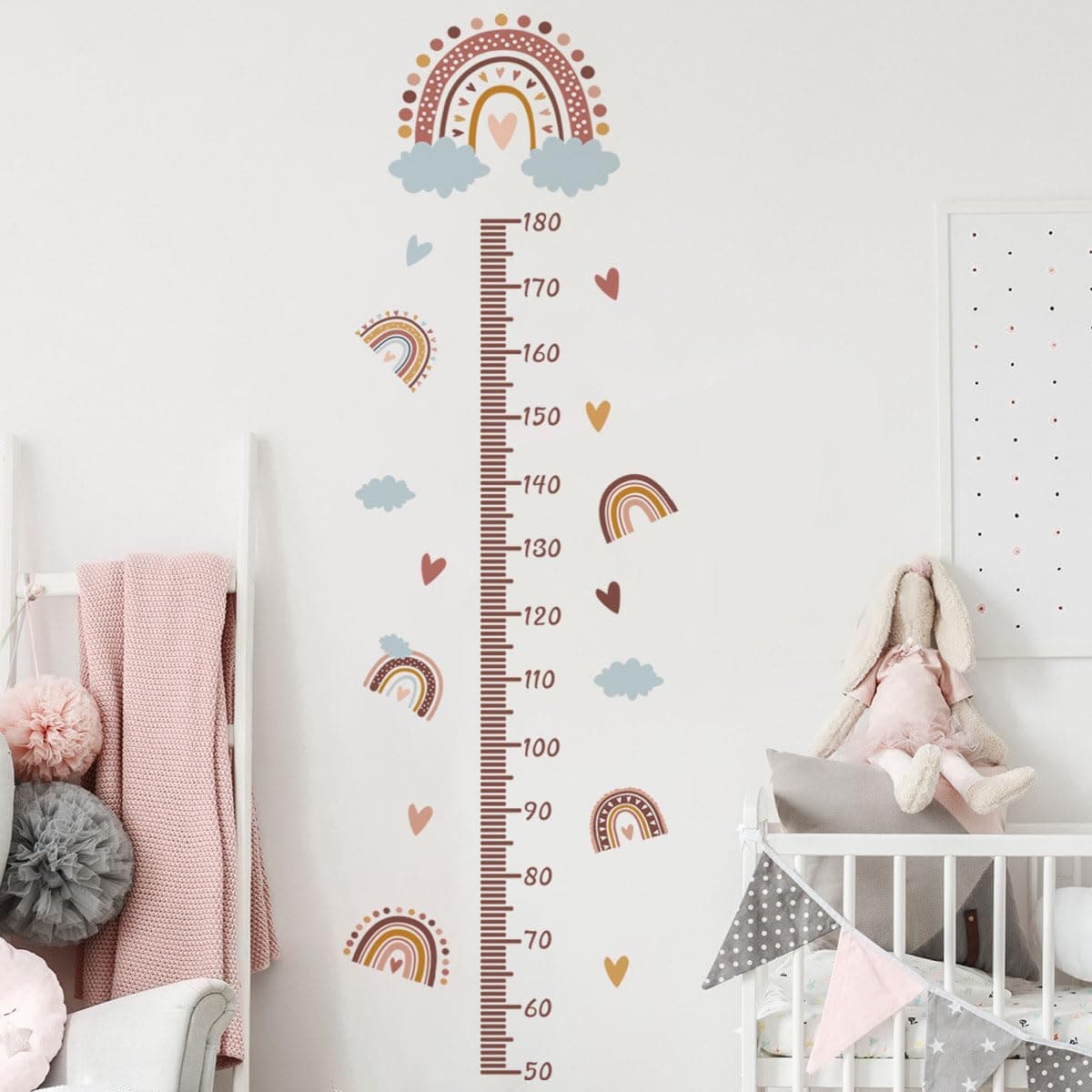 Growth Height Rainbow Chart Wall Stickers - Cartoon Heart Ruler Wall Decals Peel & Stick Removable for Kids Nursery Bedroom,51 cm x 161 cm