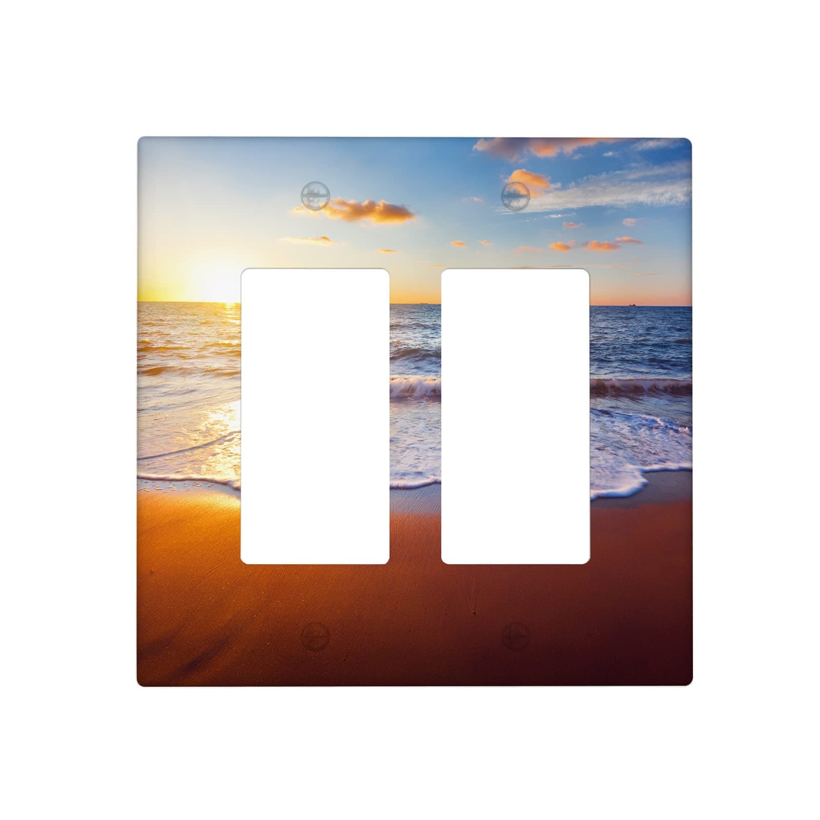 Beach Sand 2 Gang Light Switch Cover Decorative, Waves Seaside Sunrise Seascape Double Rocker Wall Plate Decora Switchplate Electrical GFCI Faceplate for Kitchen Bathroom Living Room Wall Panel Decor