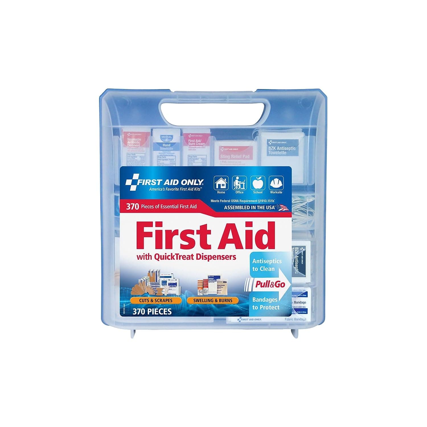 First Aid Only QuickTreat First Aid Kits, 370 Pieces, Clear/Blue (91407)