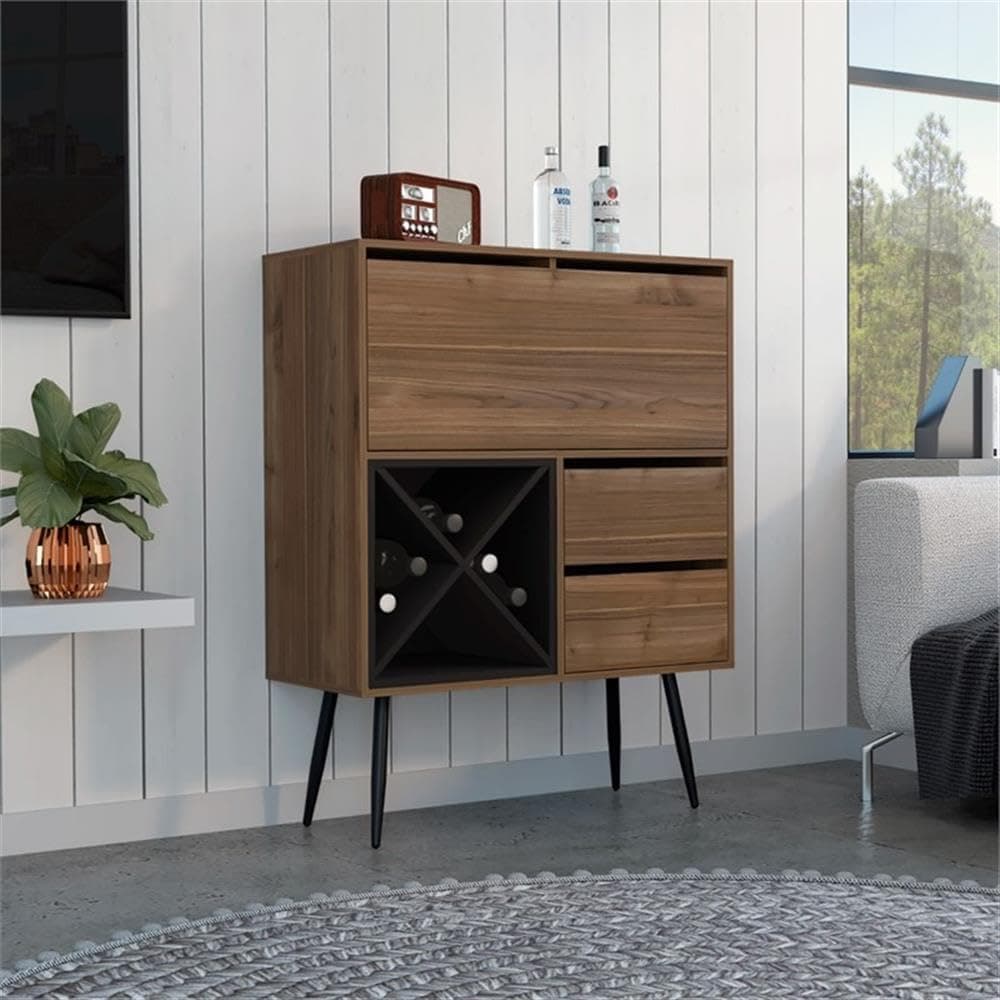 TUHOME Prunus Bar Cabinet - Brown - Engineered Wood - for Living Room