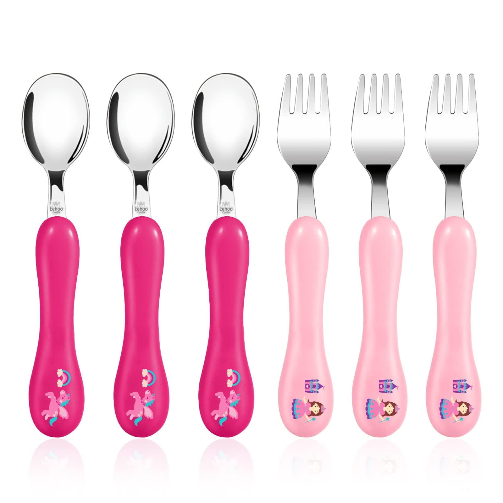 Lehoo Castle Stainless Steel Unicorn Toddler Utensils Set, 6-Piece