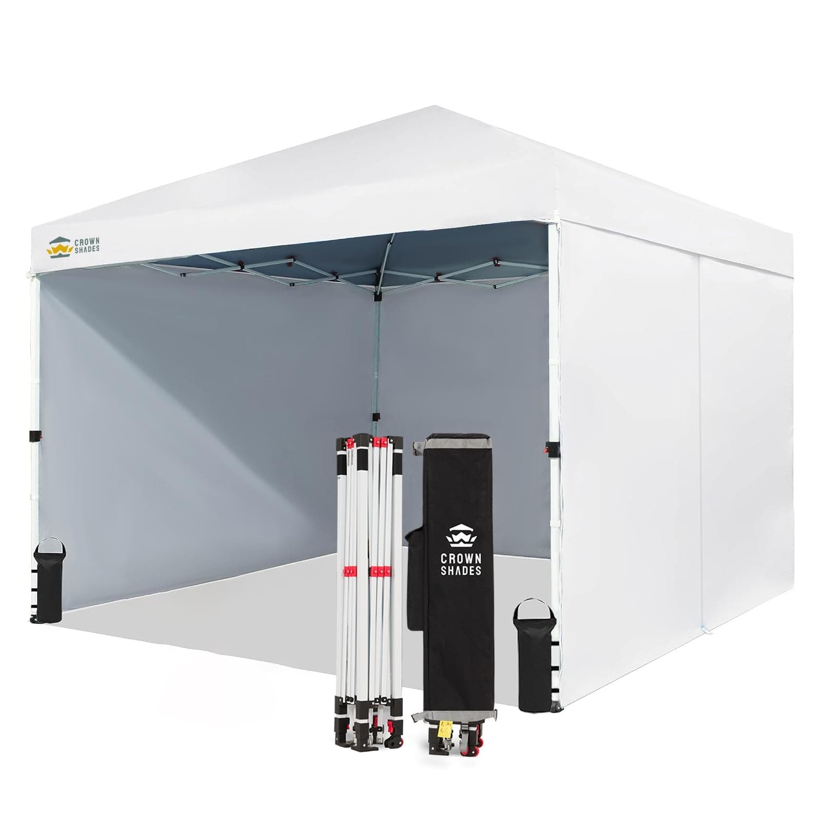 CROWN SHADES 10X10 Commercial Instant Pop Up Canopy with 4 Sidewalls, White